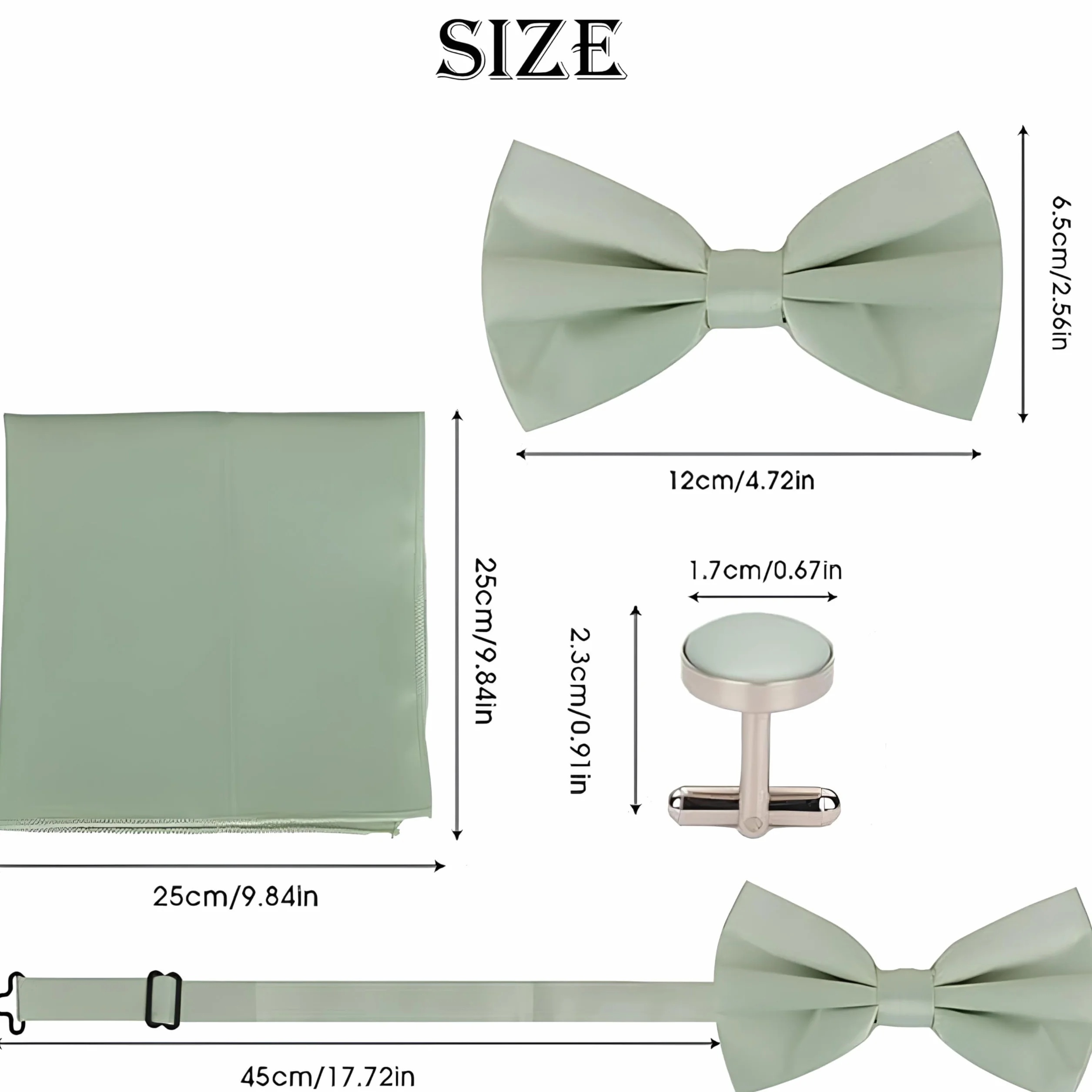 Zestaw muszki męski Zielony z chusteczką i spinkami do mankietów, Eleganckie krawaty dla mężczyzn, Zielona muszka męska na garnitur i ślub, Akcesoria do krawata męskiego Zielony