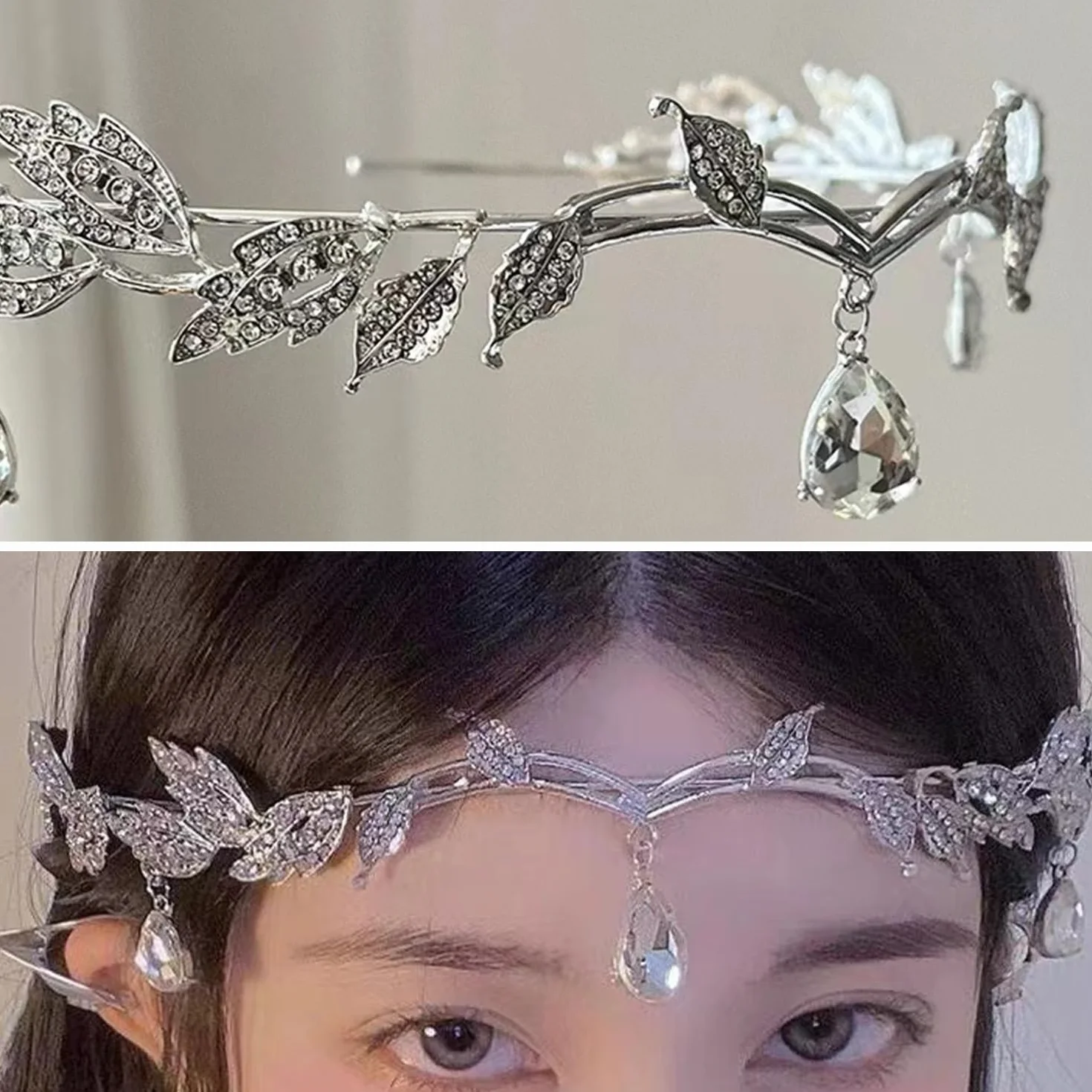 1 sztuka tiara ślubna z 1 parą klipsów do uszu w kształcie motyla, kryształowa opaska na głowę, opaska na głowę z liśćmi z cyrkonii, tiara karnawałowa dla kobiet, akcesoria modnej biżuterii