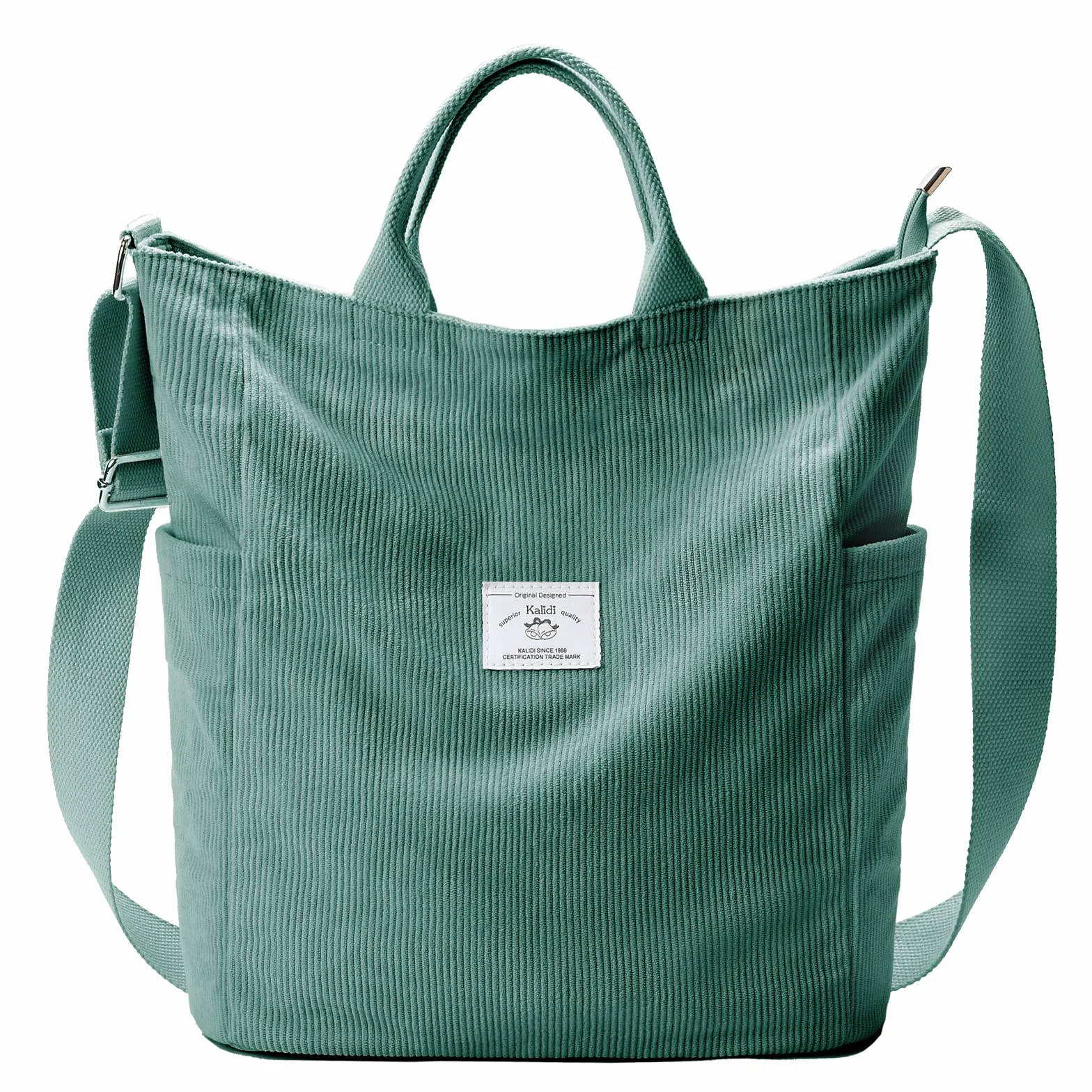 KALIDI Sztruksowa torba hobo, tote, torebka crossbody, duża pojemność, na ramię, z zamkiem błyskawicznym, dla kobiet, dziewcząt, do szkoły, na uczelnię i zakupy, do pracy, Jasnozielony, Large