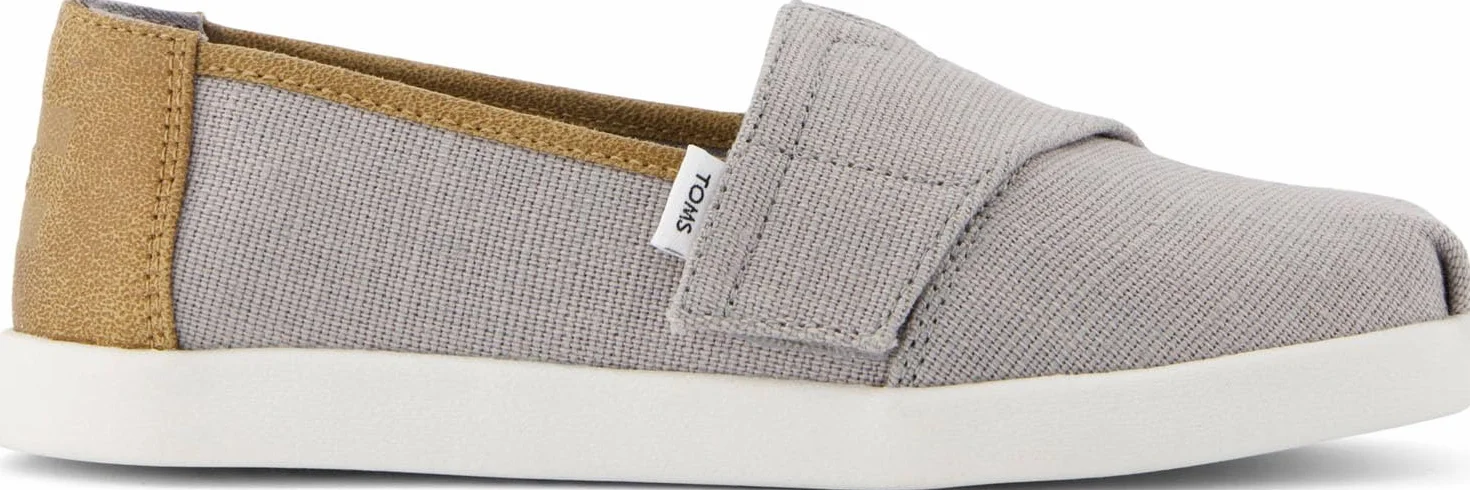 TOMS Chłopięcy Alpargata Classic Slip-On Espadryle, Mżawka szare dziedzictwo płótno PU wykończenie, 31 EU