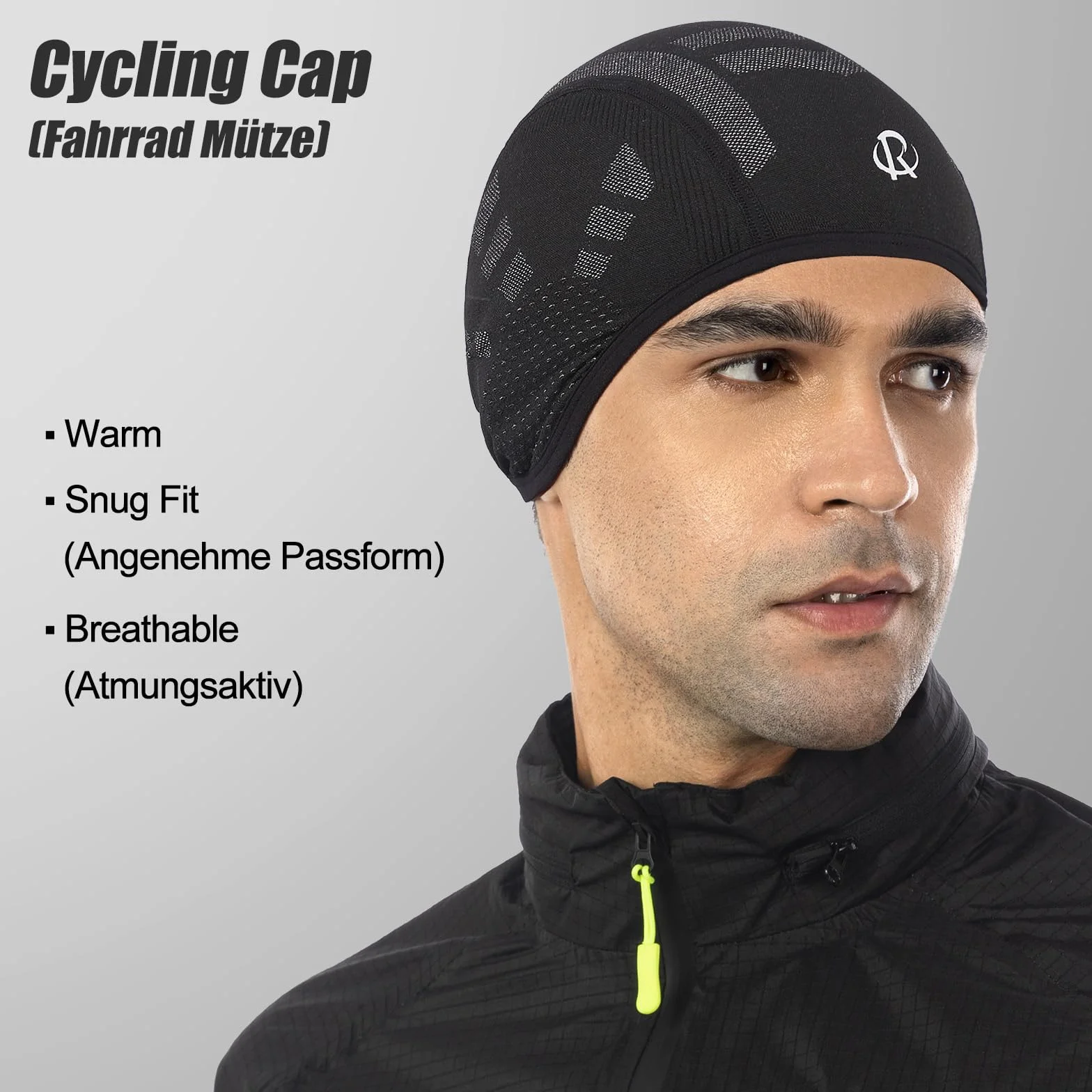 ROTTO Czapka rowerowa pod kask oddychająca z nausznikami czarno-szara