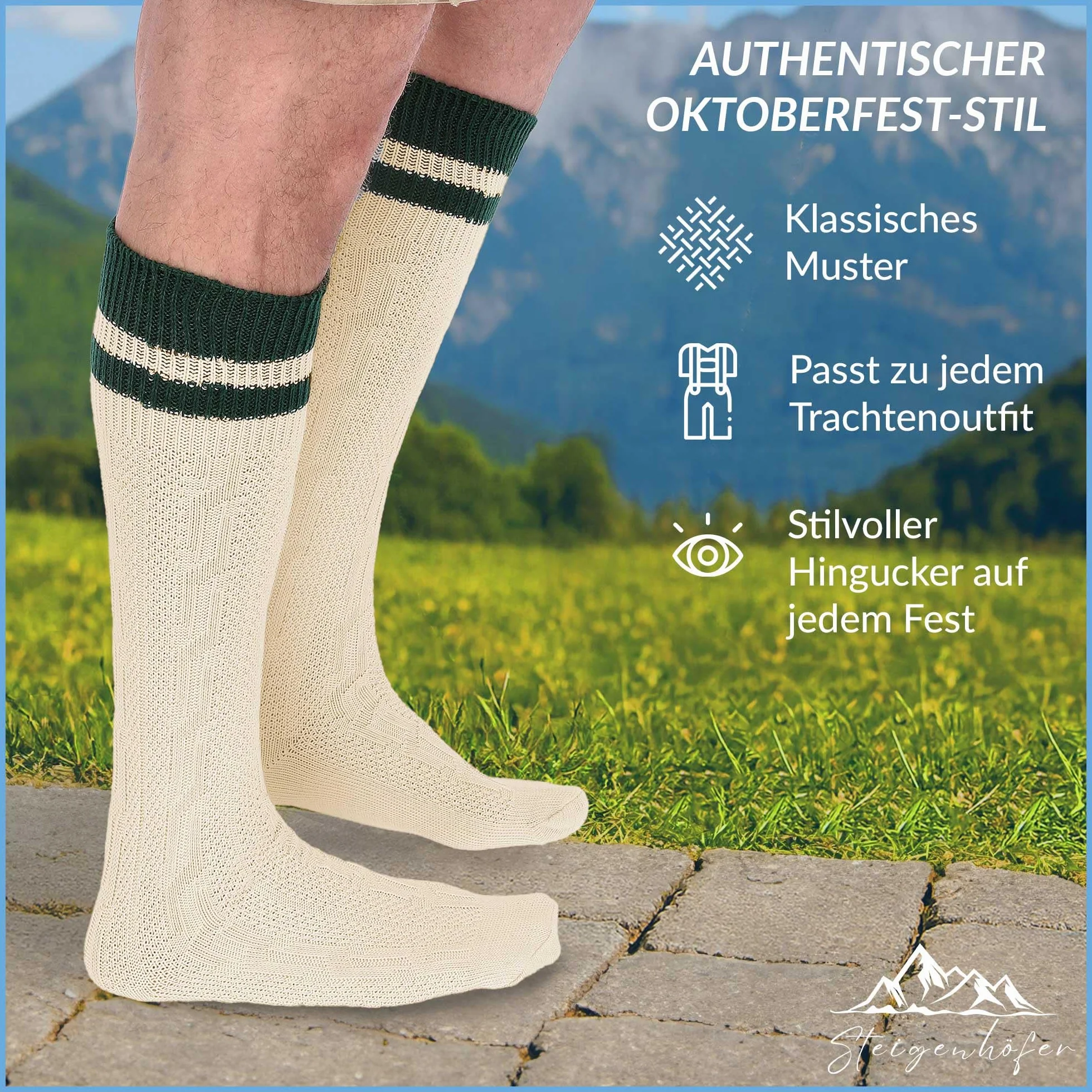 Steigenhöfer Manufaktur Bawarskie skarpety w paski męskie - przytulna bawełna - Oktoberfest i inne uroczystości - Zaprojektowane w Niemczech