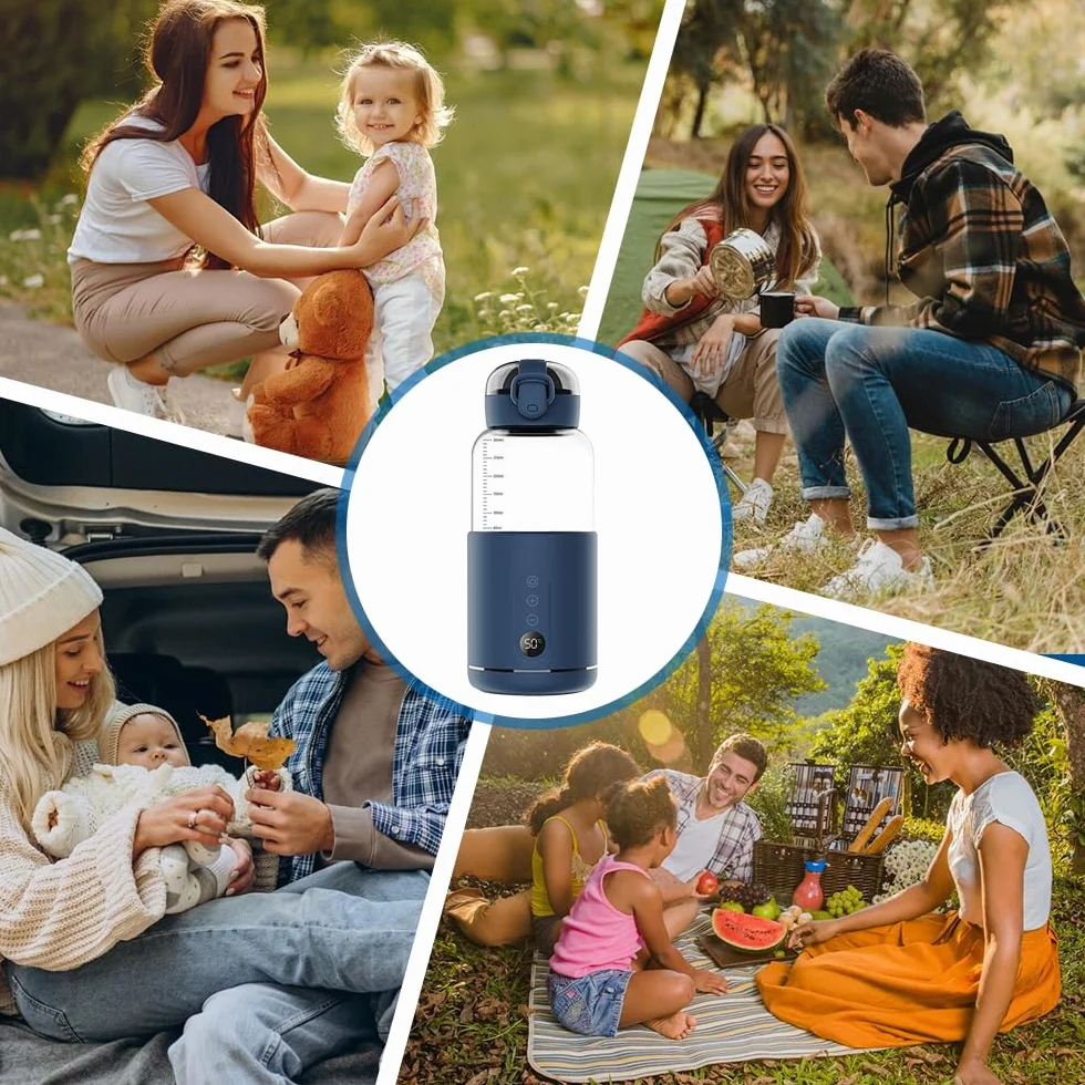 Przenośny podgrzewacz do butelek, 300 ml Podróżny podgrzewacz do butelek, Podróżujący podgrzewacz do butelek dla dzieci z regulacją temperatury do domu lub podróży (niebieski)