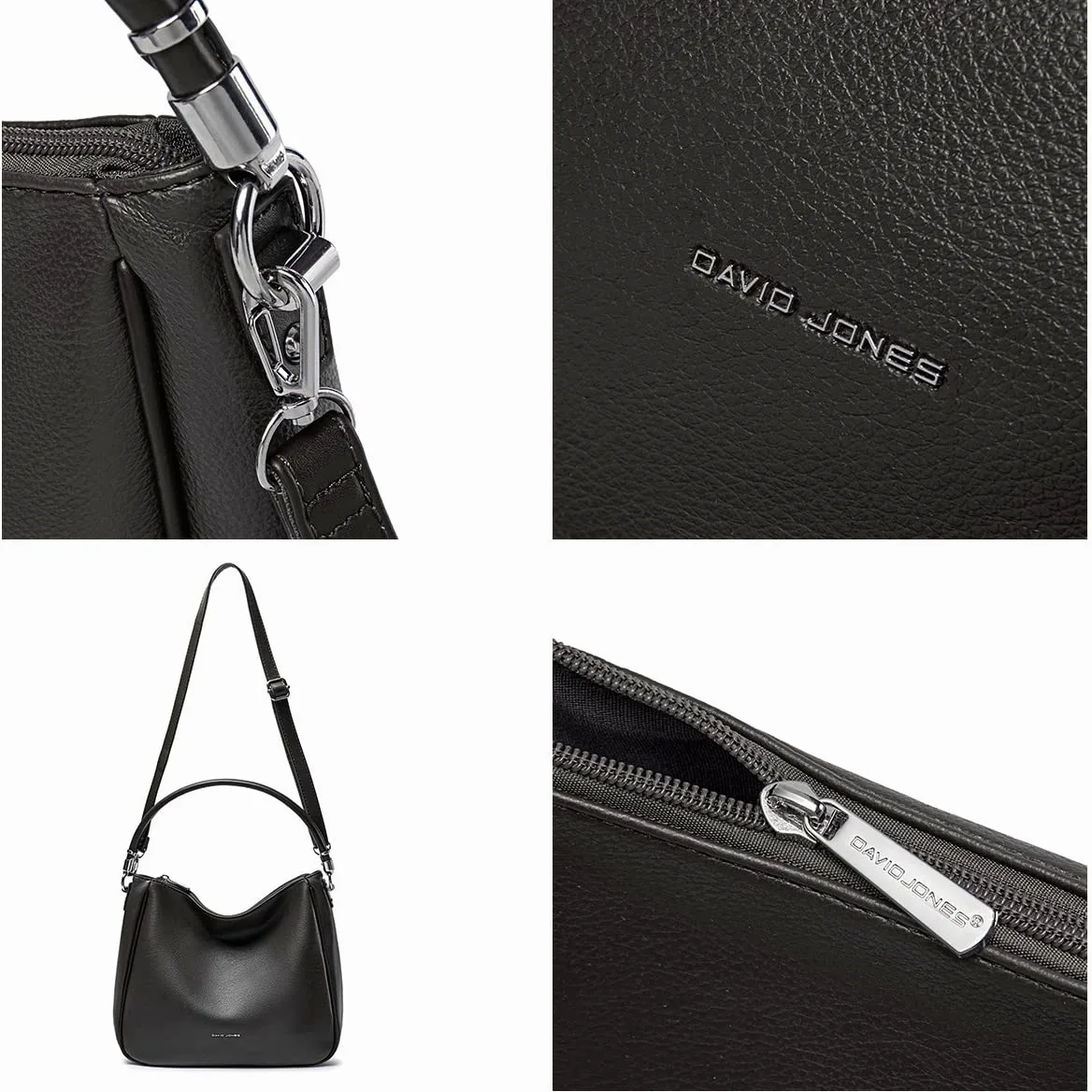 David Jones - Damska torebka Hobo - Noszona torba na ramię z imitacji skóry PU - Średni rozmiar torby na ramię z długim uchwytem - Klasyczna moda miejska praktyczna elegancka