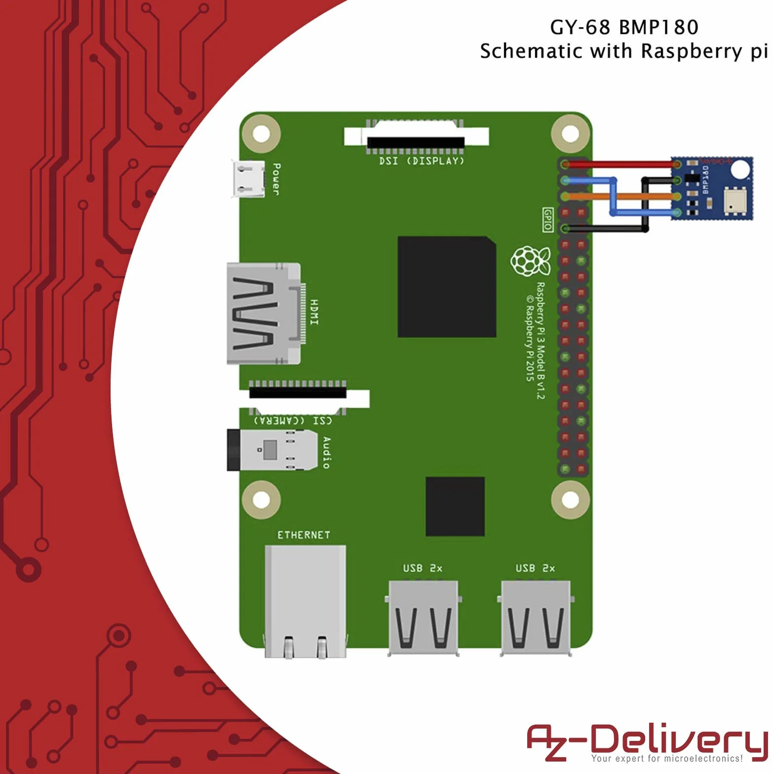 AZDelivery GY-68 BMP180 Czujnik ciśnienia barometrycznego i temperatury kompatybilny z Arduino i Raspberry Pi wraz z E-Book!