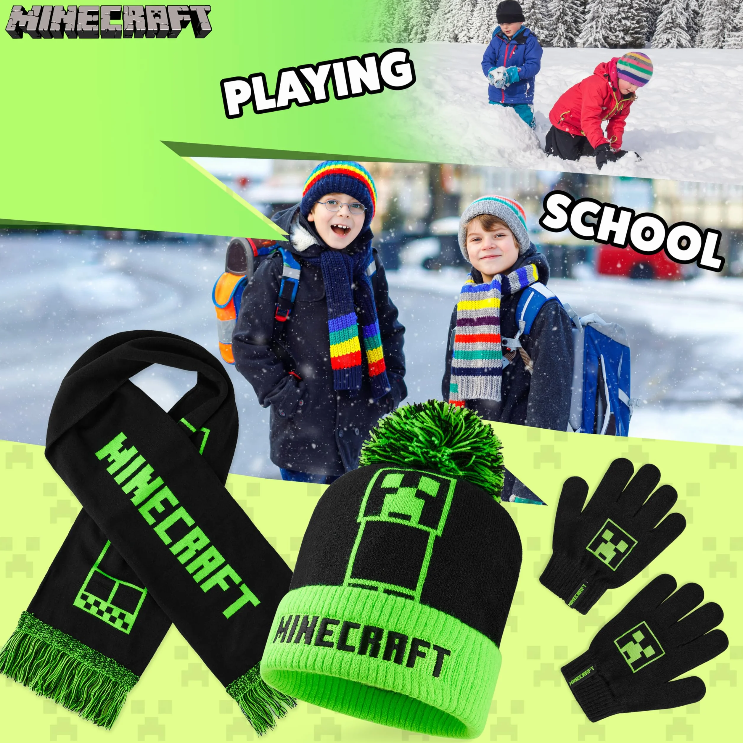 Minecraft Zestrynowy zestaw dzianin Zielony czarny