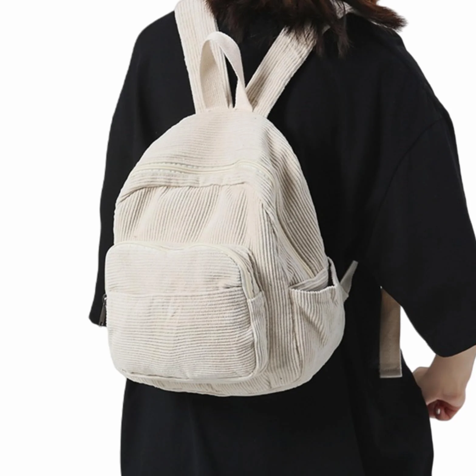 Aucuu Plecak damski sztruksowy mini 26x12x27cm beżowy