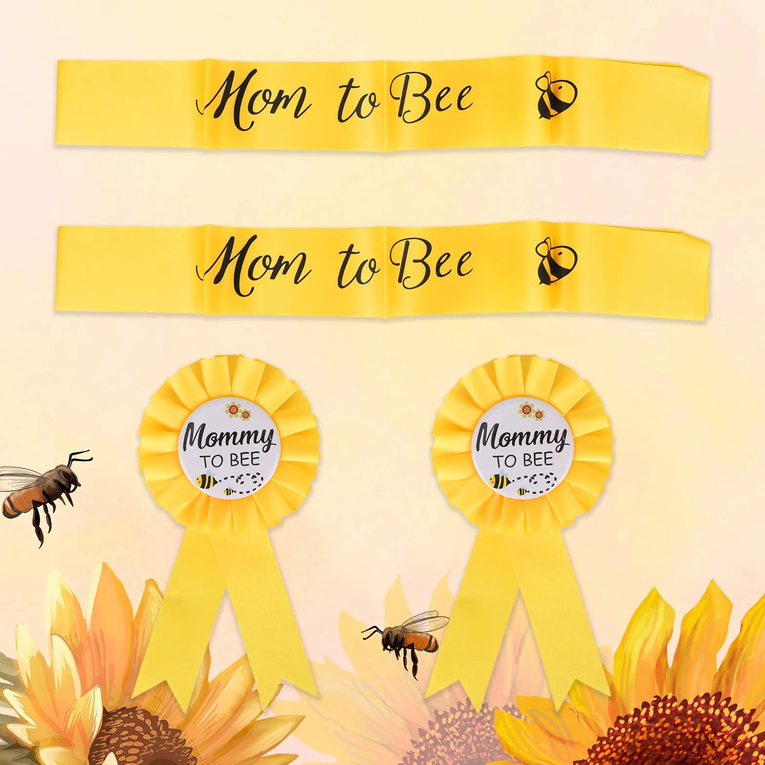 Dekoracje na Baby Shower z Motywem Pszczółki, Zestaw Szarf dla Mamy i Taty Zestaw Żółtych Miodowych Dekoracji na Baby Shower z Motywem Ujawnienia Płci Dziecka