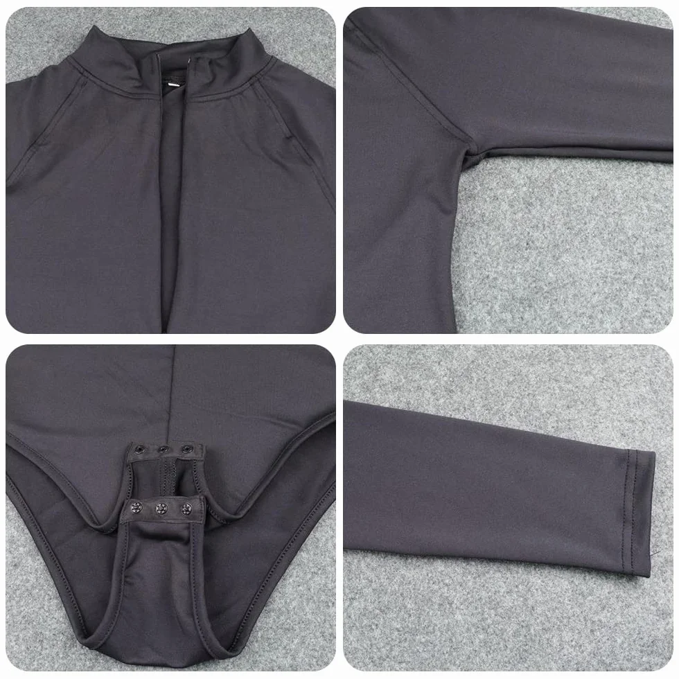 Damskie body z długim rękawem, kombinezon z długim dekoltem, elastyczny trykot, zawijany na zamek błyskawiczny z przodu, slim fit, top, jednokolorowy, casualowy, streetwear