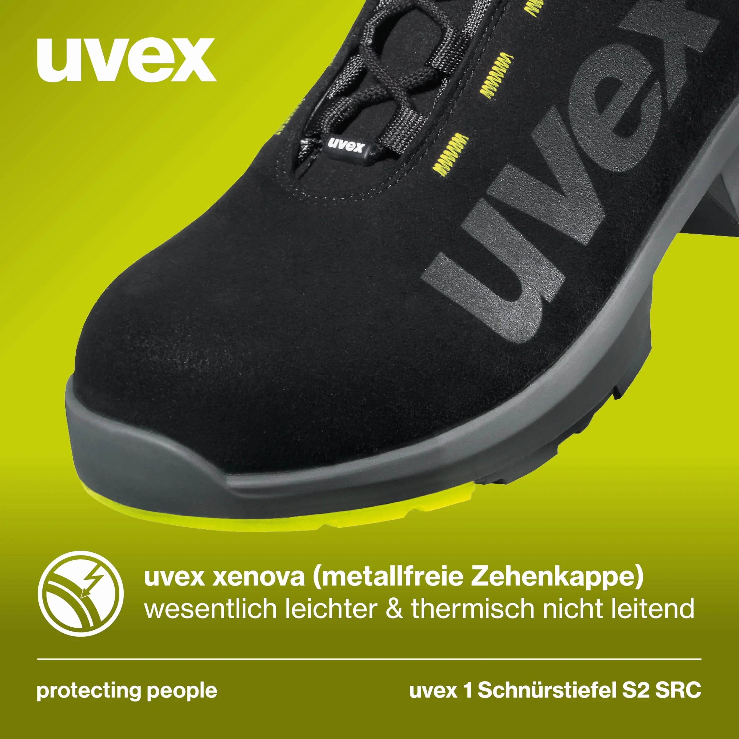 Uvex 1 x buty ochronne S2 czarno-?ó?te, buty robocze dla kobiet i m??czyzn, wodoodporne, oddychaj?ce, podeszwa ESD, rozmiar: 42