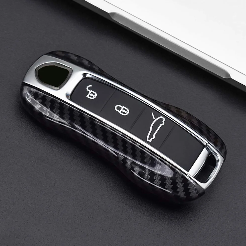 ontto Etui na kluczyki samochodowe pasuje do Porsche Cayenne Panamera Macan 911 Carrera Taycan 2019-2020 plastikowa skrzynka na klucze etui na klucze etui -włókno węglowe czarne