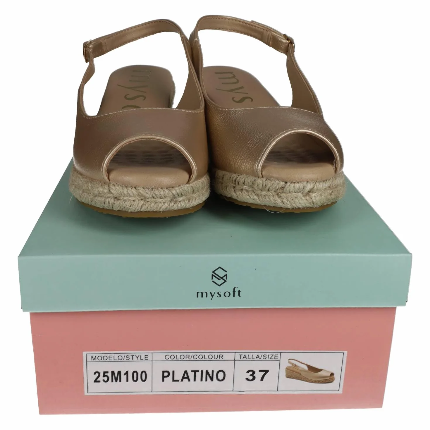 mysoft 25M100 damskie espadryle na koturnie platforma jutowa z otwartym palcem i regulowaną klamrą wygodne i eleganckie espadryle dla kobiet