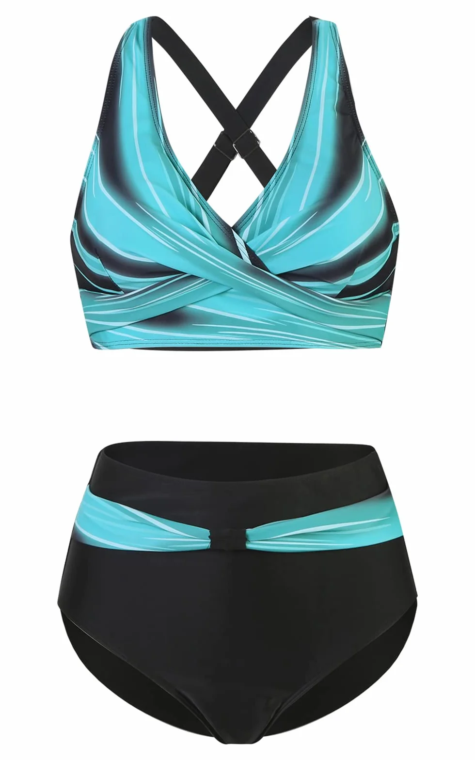 Adigaber Damskie dwuczęściowe stroje kąpielowe Criss Cross Top Bikini z wysokim stanem dół kontrola brzucha kostiumy kąpielowe vintage nadruk stroje kąpielowe