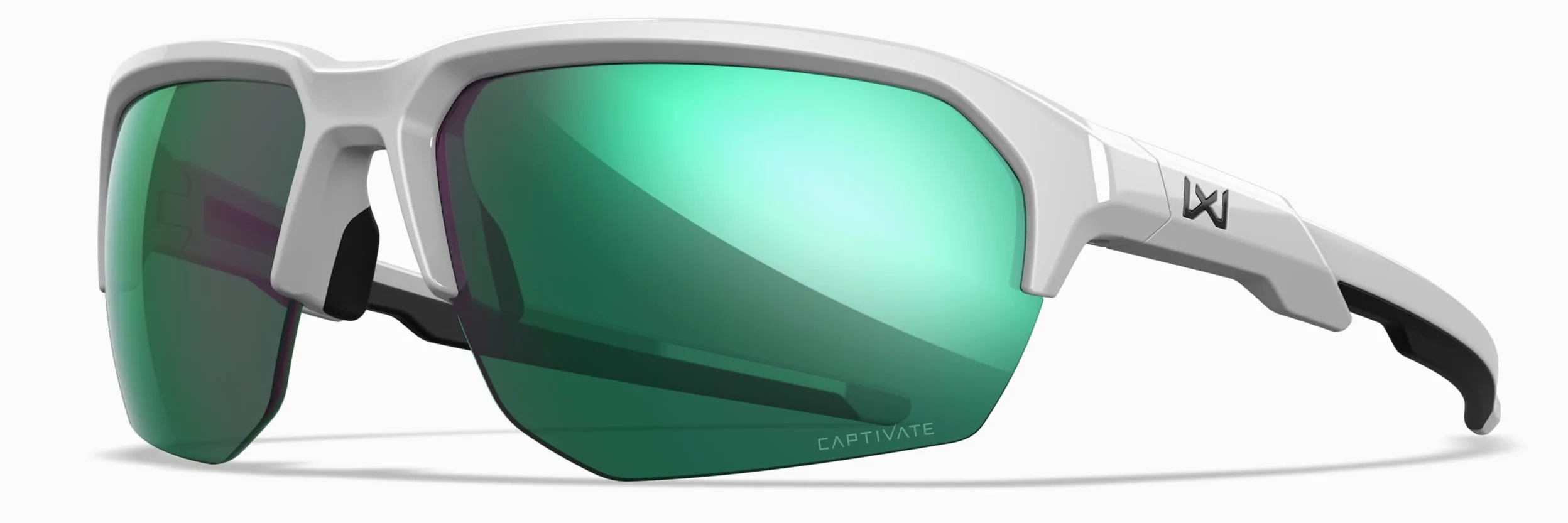 Wiley X JAKL Captivate polaryzacyjne okulary przeciwsłoneczne, okulary ochronne dla mężczyzn i kobiet, ochrona oczu UV do fotografowania i na zewnątrz, polerowane białe oprawki, zielone lustrzane