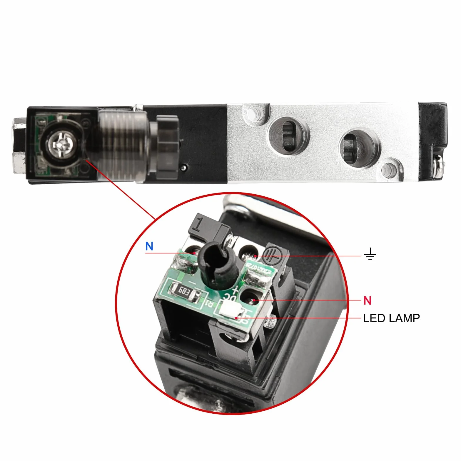 Heschen Elektryczny pneumatyczny zawór elektromagnetyczny 4V110-06 24VDC PT1/8 5-drożny 2-pozycyjny pojedynczy cewka sterowany pilotem elektryczny CE ze złączkami i tłumikiem (24 V DC)