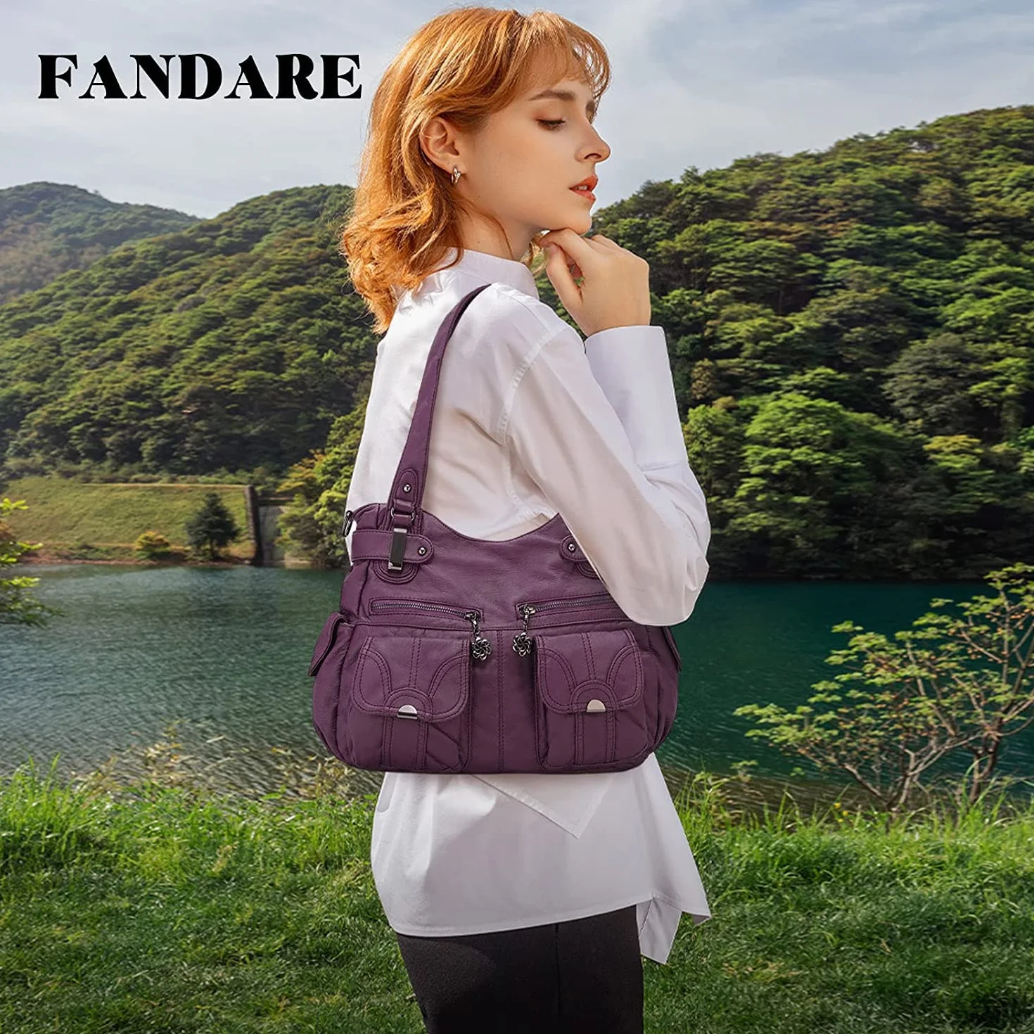 FANDARE Duże torby noszone na ramię damska torba na ramię wodoodporna torba ze skóry PU, na zakupy, impreza, szkoła, podróż crossbody hobo