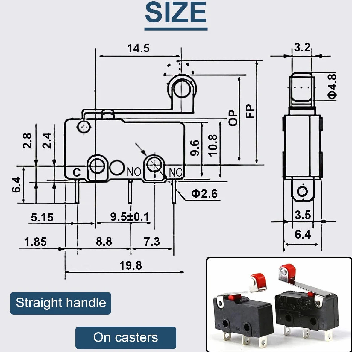 Mikroprzełącznik krańcowy z dźwignią rolkową ramię 3 piny, miniaturowy przełącznik 5 A, 125 V/250 V, do różnych przemysłowych urządzeń automatyki (20 sztuk)
