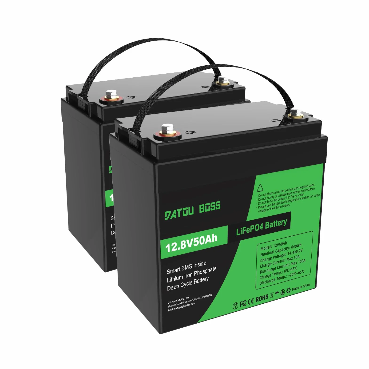DATOUBOSS 12V 50Ah Akumulator LiFePO4 [Zestaw 2], BMS 50A, Ogniwa Grade-A, 15000 Cyklów, Lekki do Kampera, Łodzi, Silnika Trollingowego, Kempingu i Systemów Solarnych