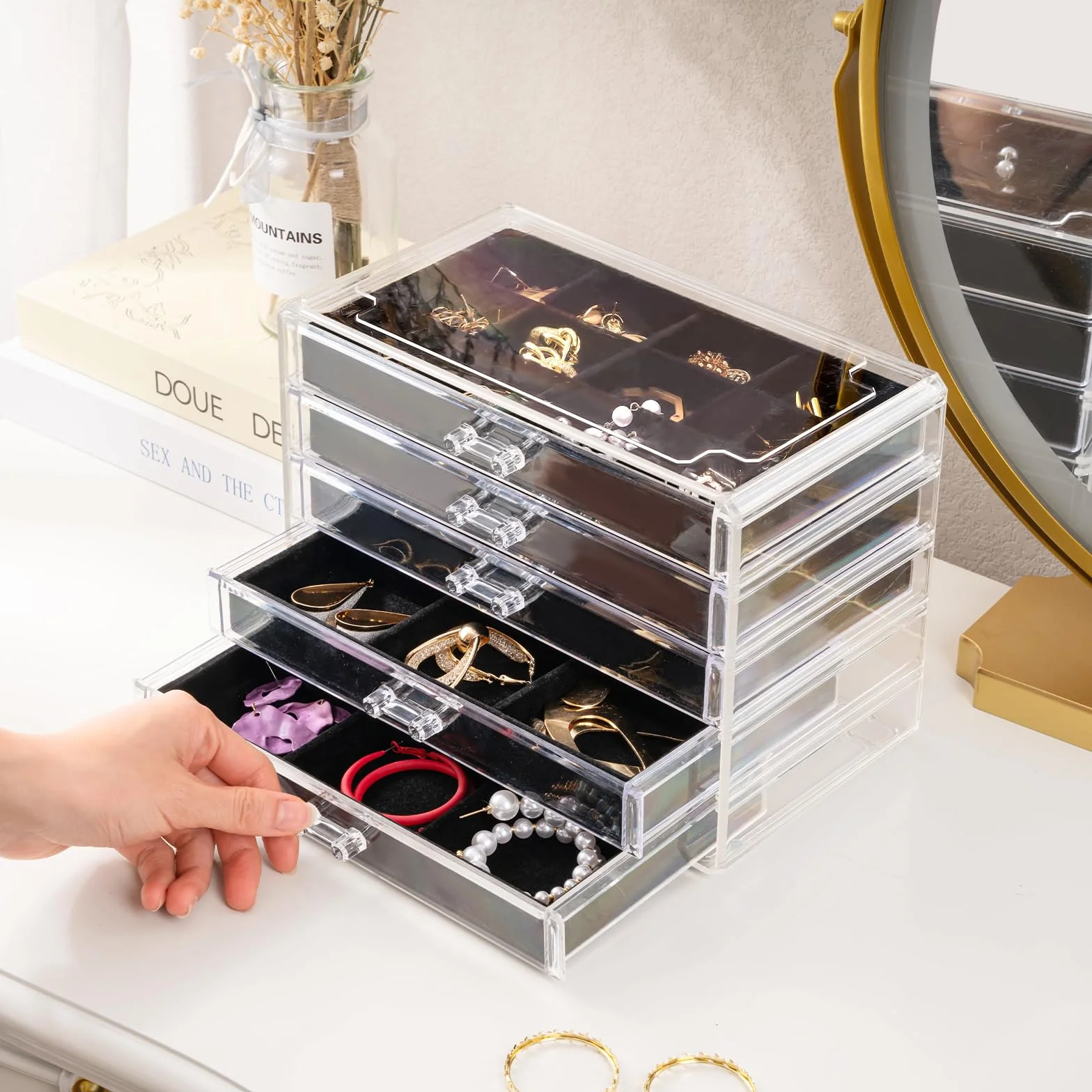 ProCase Organizer na kolczyki z 5 szufladami przezroczysty akrylowy czarny