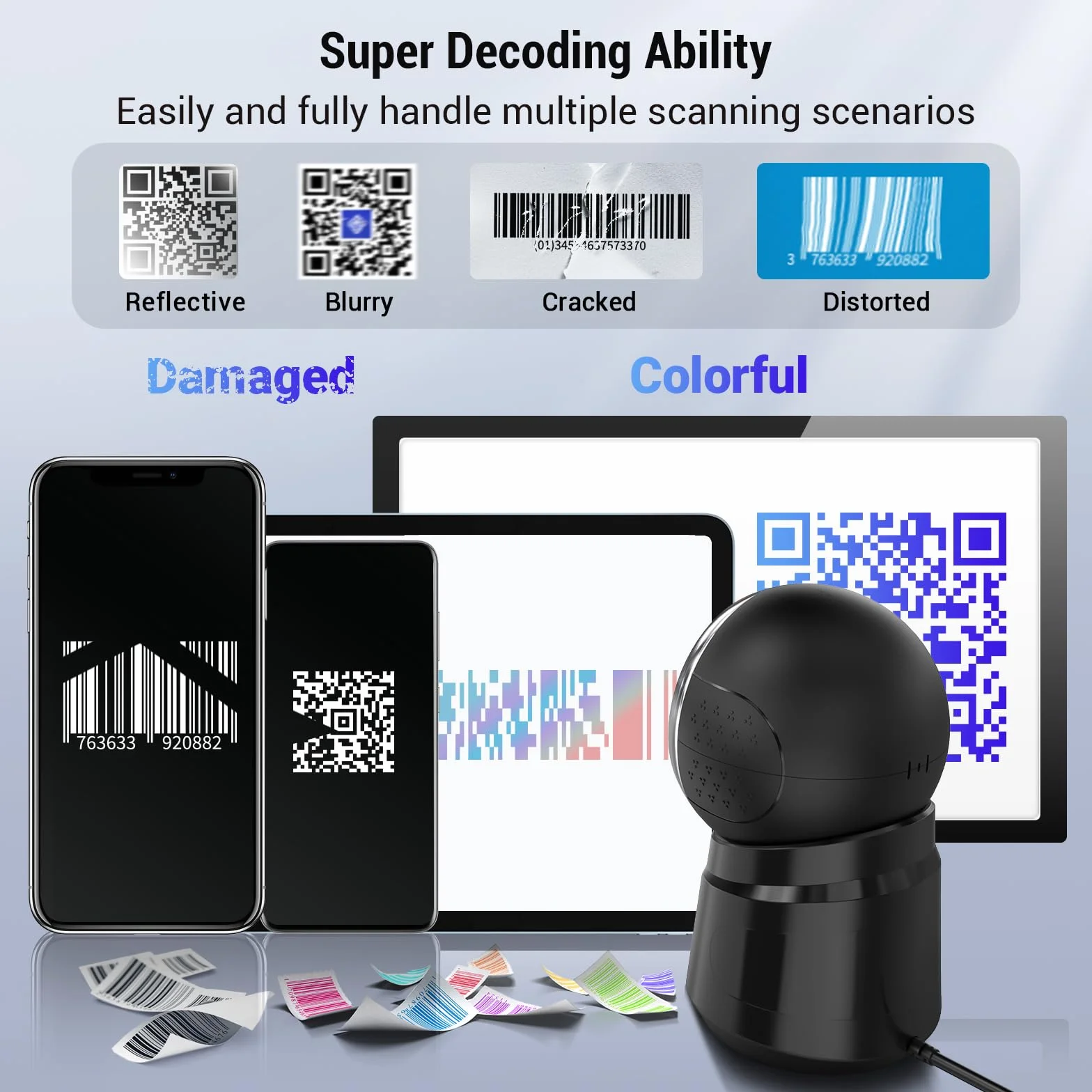 Tera Skaner kodów kreskowych pulpit wielokierunkowy: 1D 2D QR skaner kodów kreskowych z kablem USB, regulowana głowica skanująca do supermarketów POS sklep detaliczny, mobilny model płatności 9000