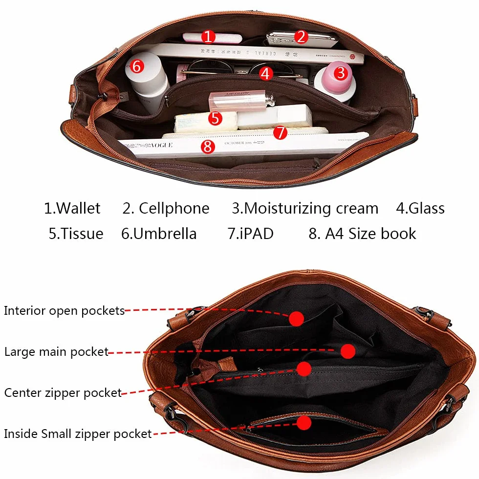 Damskie torebki PU wegańska skóra hobby torba na ramię moda torebka sakiewka torba crossbody, Czarny, Medium