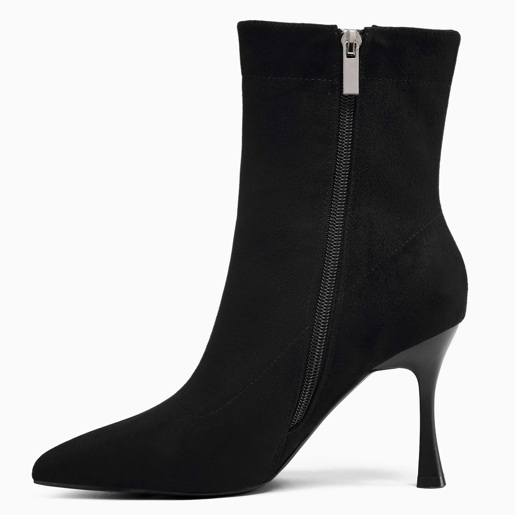 Damskie botki 9 cm szpiczasty nosek - średni obcas szpilki buty robocze dla kobiet modne krótkie buty czarne 8, Czarny zamsz, 39 EU