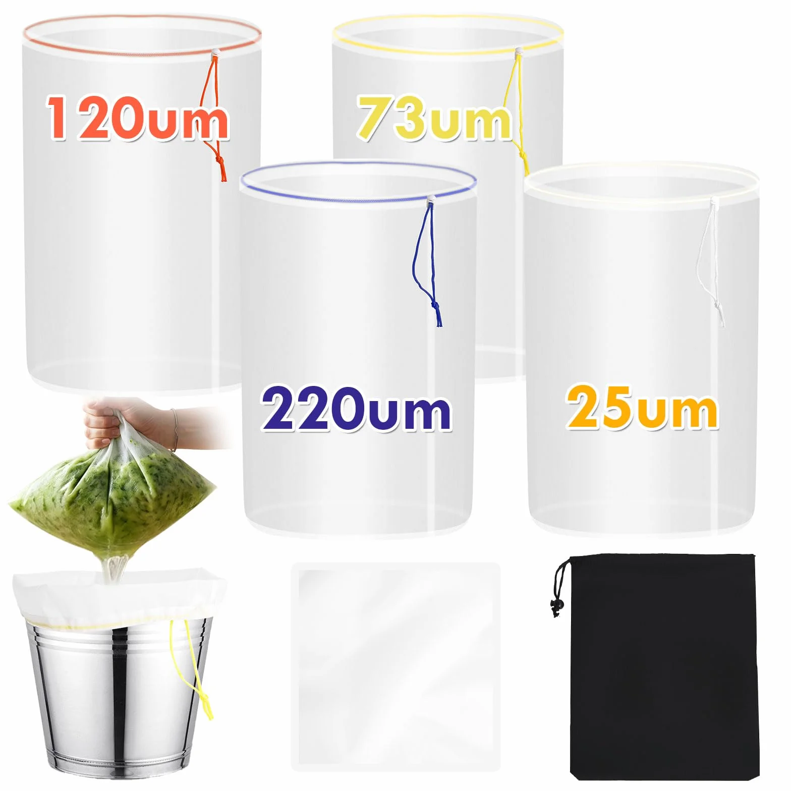 All Mesh Bubble Bag, 4 worki, 20 l, 5 galonów, zestaw do ekstrakcji ziół, worek do ekstrakcji, worek bąbelkowy z sitkiem i torbą do przenoszenia, do ekstrakcji ziół i produkcji
