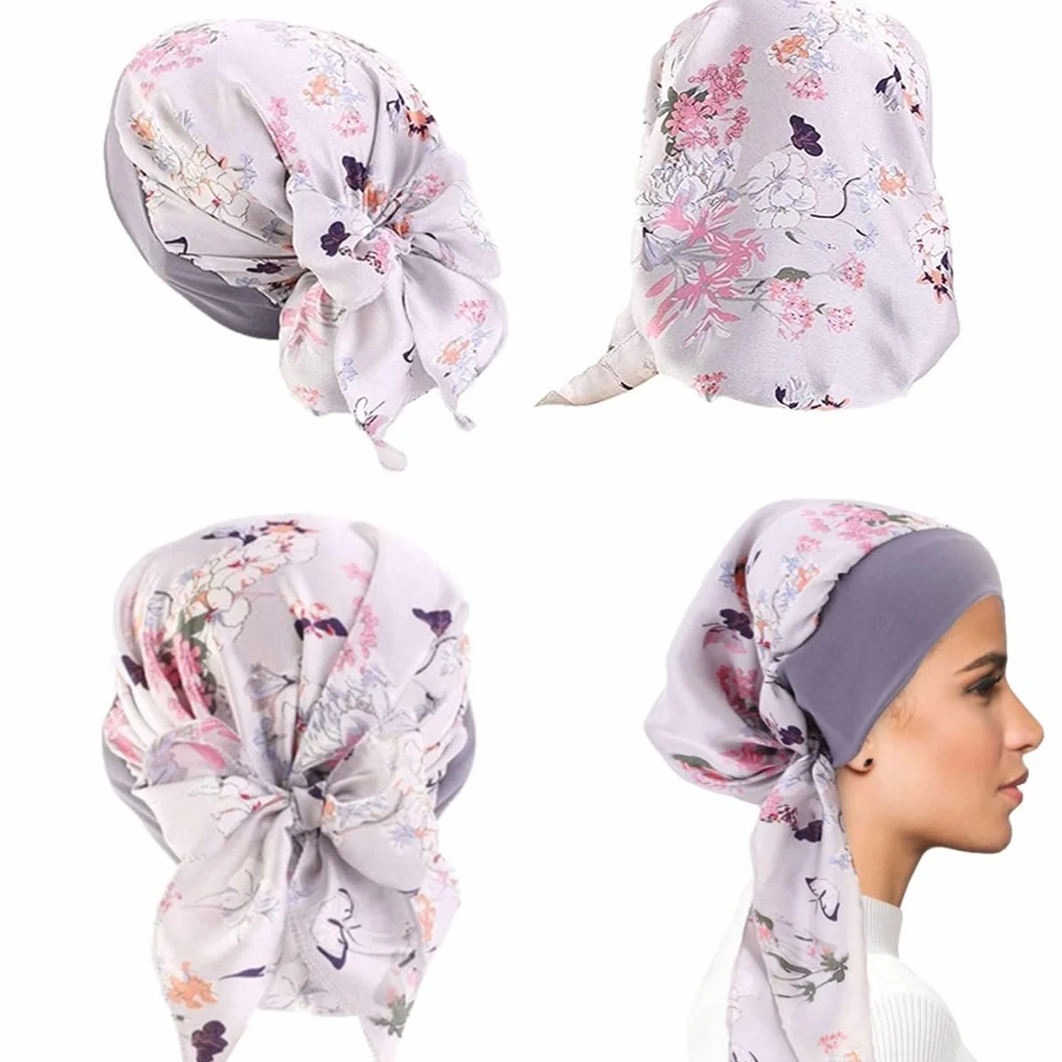 Chemioterapia Turban dla kobiet,Elegancki Lato Kapelusz Chemo,Szyfonowa opaska na głowę do wypadania włosów,Rak,Chemioterapia(fioletowy), Fioletowy, XL
