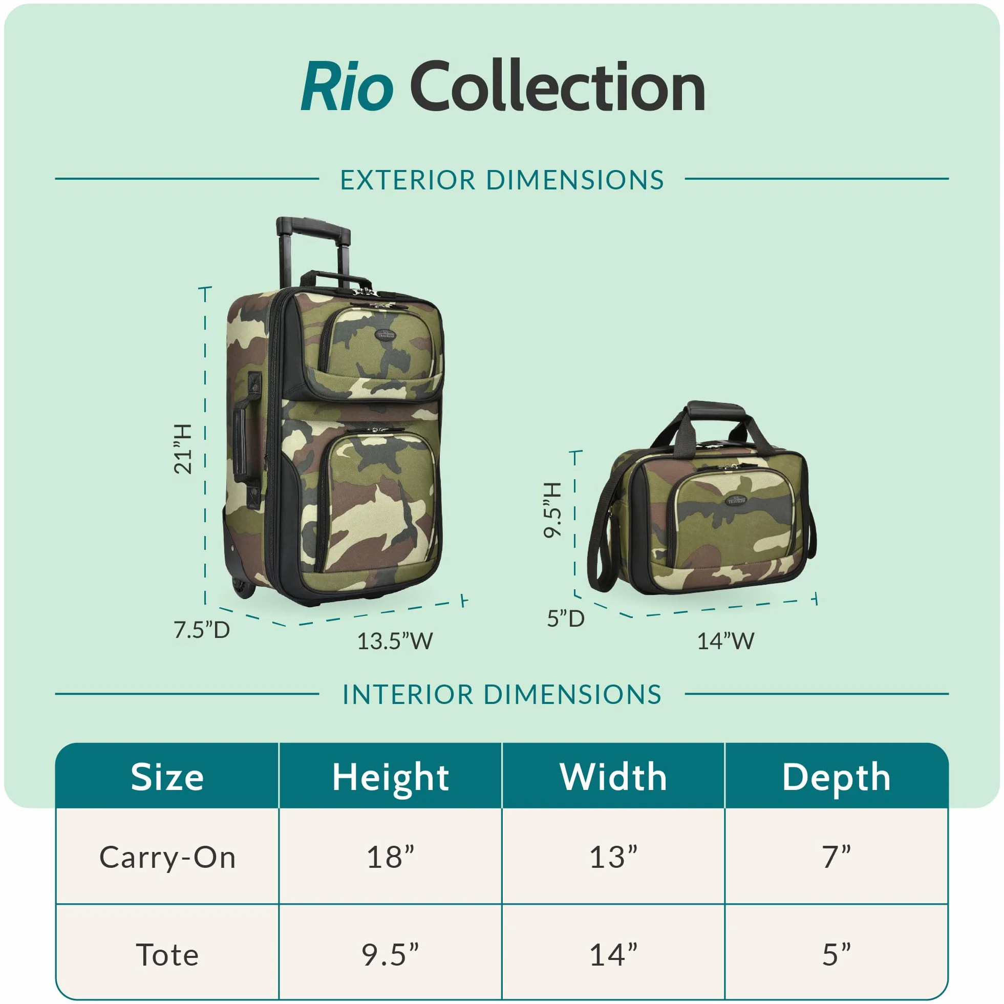 U.S. Traveler Rio lekka walizka podręczna na kółkach 50 cm Kamuflaż