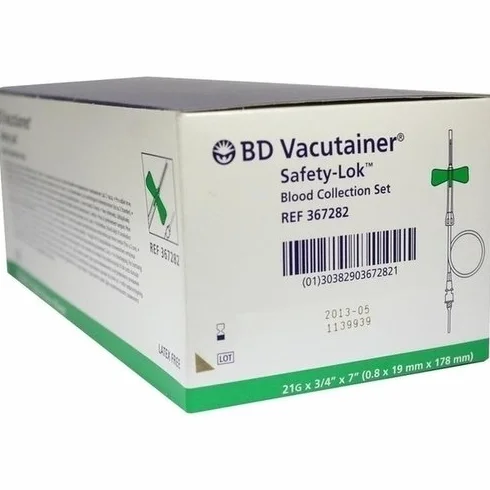BD VACUTAINER Safety Lok 21G 18 cm krwawiec.zestaw, 50 szt.