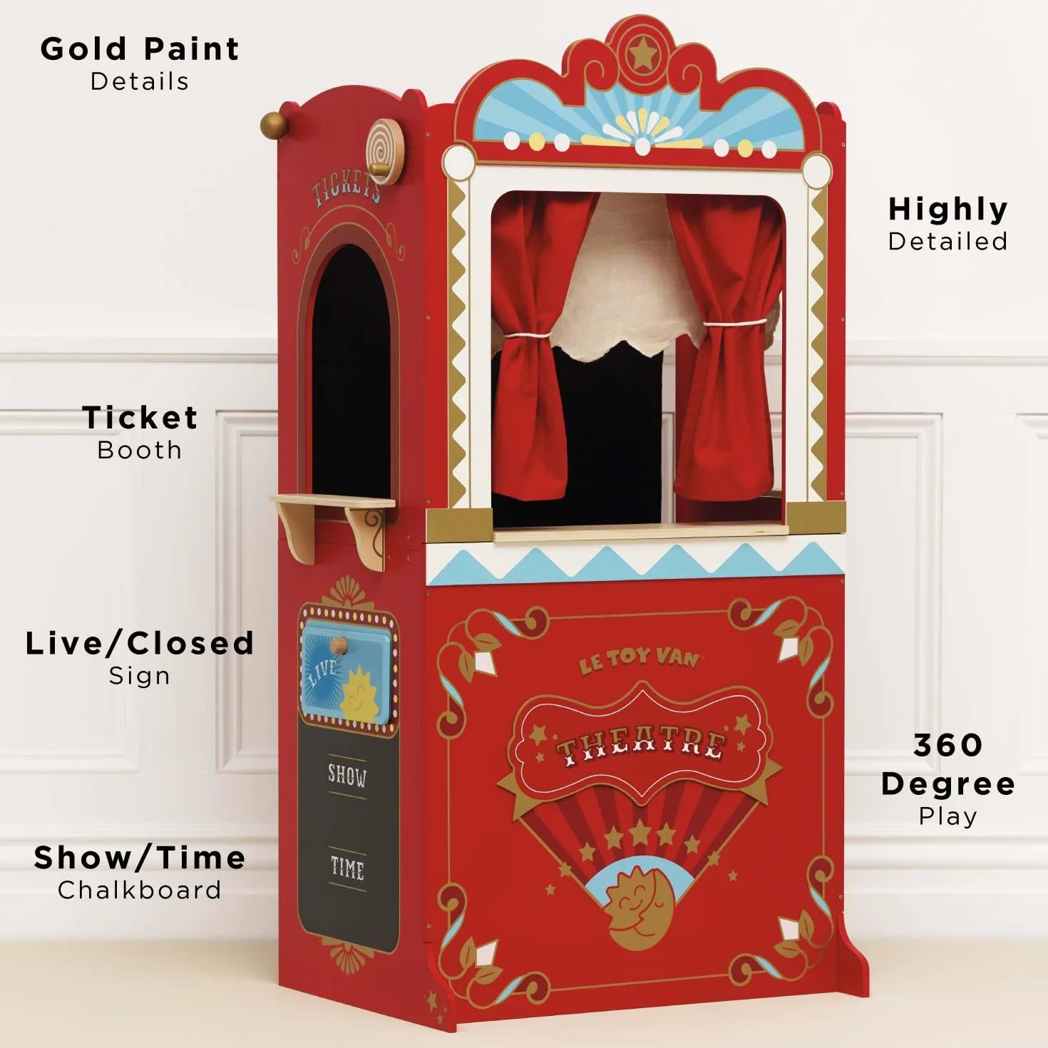Le Toy Van - Wooden Educational Puppet Theatre, Kids Role Play Toy - Suitable For 3 Years +, Multicolor, 69.85 x 40.89 x 121.92 cm