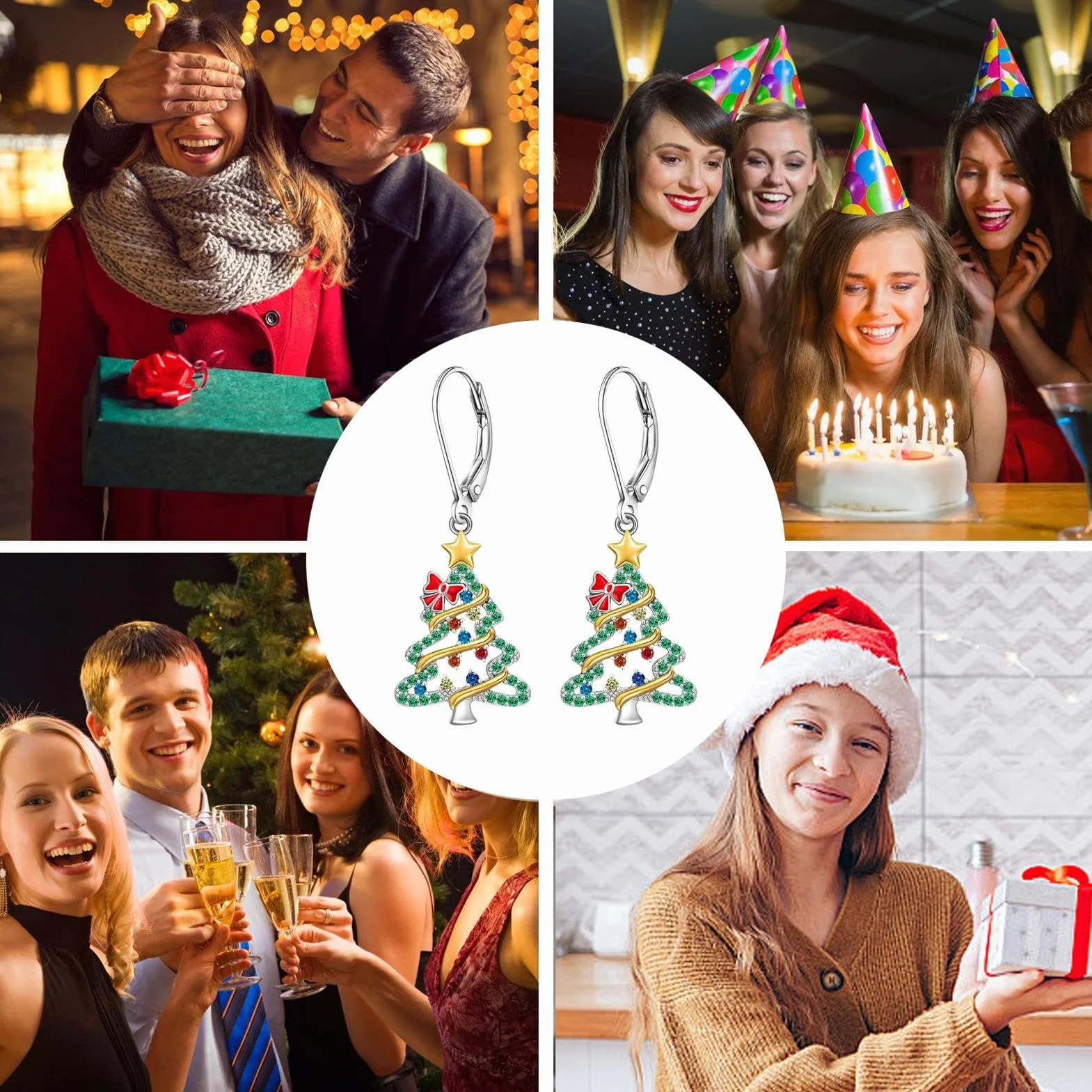 Kolczyki świąteczne dla kobiet, świąteczne kolczyki wiszące | Kolorowe kolczyki wiszące z kokardką Jingle Bell | Biżuteria z motywem bożonarodzeniowym, kolczyki wiszące Kolczyki sztyfty na