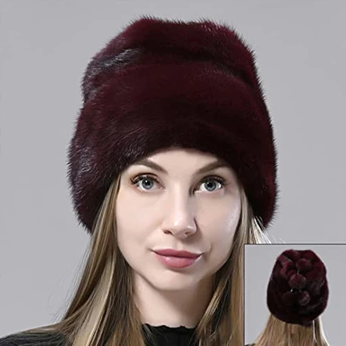 Czapka zimowa damska Ciepłe naturalne futro Pełna Pelt Ball Czapka śnieżna Eleganckie damskie grube czapki nar
