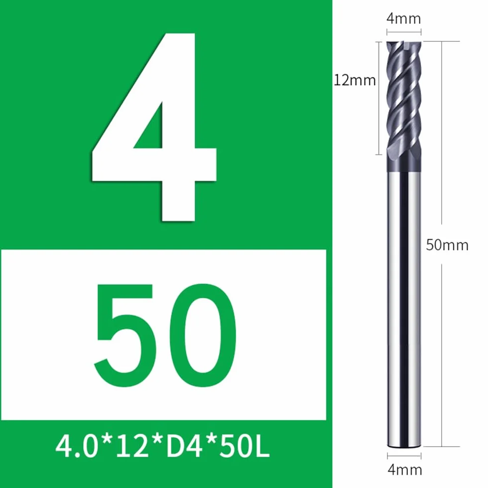 5-sztuki metal twardy frez cnc 4mm, 4 Zęby/4 Cięcie CNC Frez prosty, HRC 55, czarny powłoka AlTiN,VHM frez cnc do metalu 4mm dla Stal Metal drewno Akryl Plastik(4mm)
