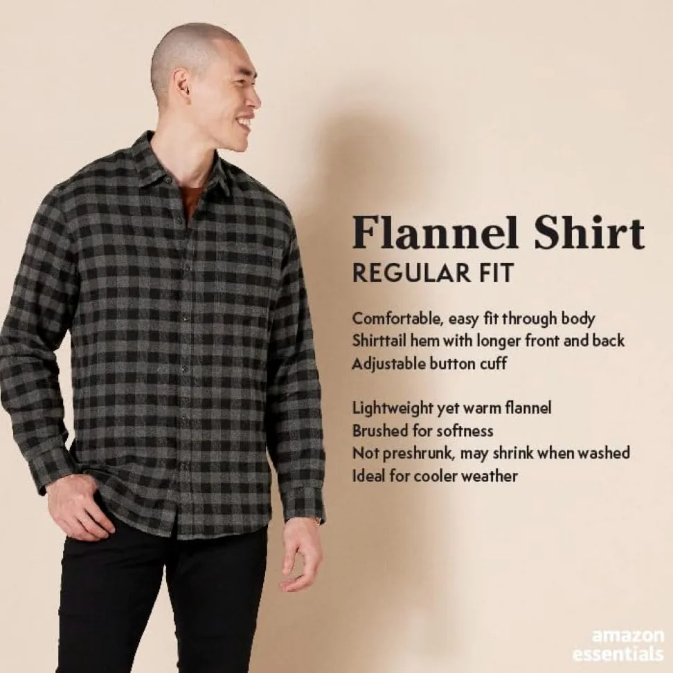 Amazon Essentials Mężczyźni Koszula flanelowa z długim rękawem (dostępna w wersjach Big i Tall)