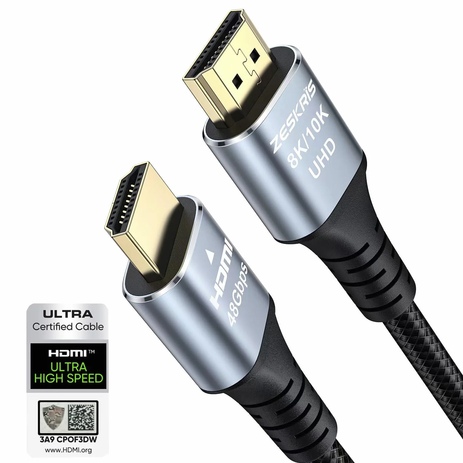 ZESKRIS Kabel 8K HDMI 2.1, 1 m, certyfikowany kabel 48 Gb/s, Ultra High Speed, obsługa 4K120Hz, 8K60Hz, eARC, HDR 10, HDCP 2.2 2.3, kompatybilny z laptopami, telewizorami, monitorem, PS5
