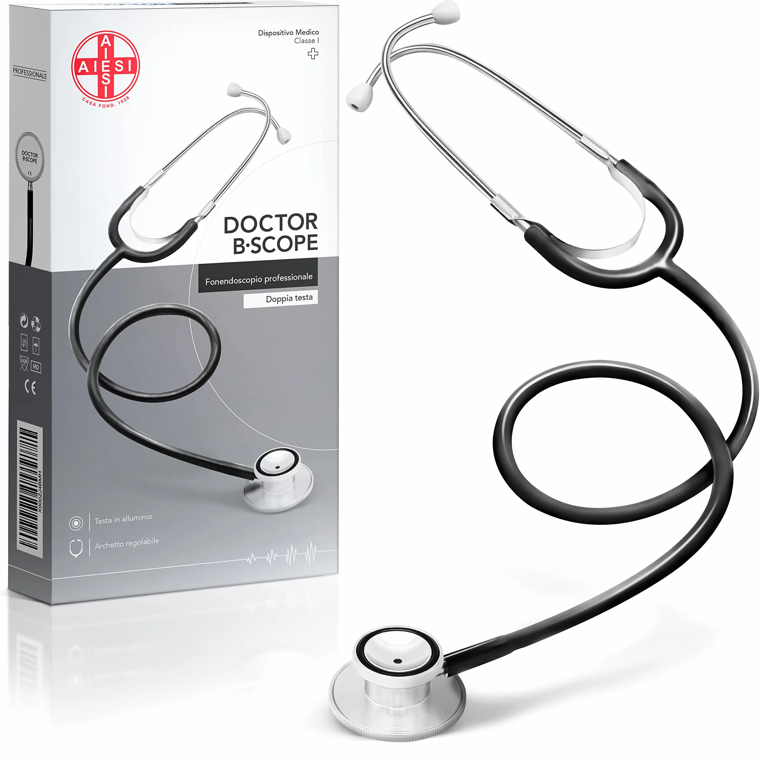AIESI Stetoskop z Podwójną Głowicą dla Dorosłych, Doctor B-Scope, Czarny