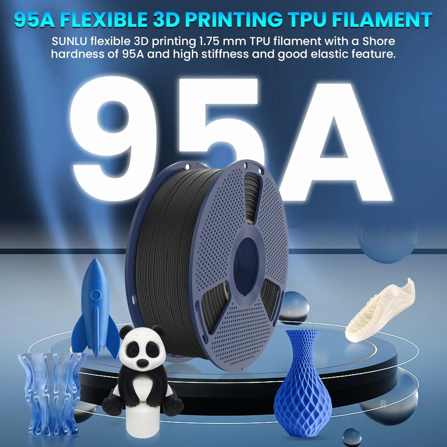 SUNLU TPU 3D Printer Filament 1,75mm, Szybki filament TPU 95A, 1KG elastyczny filament 3D do szybkiego drukowania, dokładność wymiarowa +/- 0,03 mm. (Zielony).