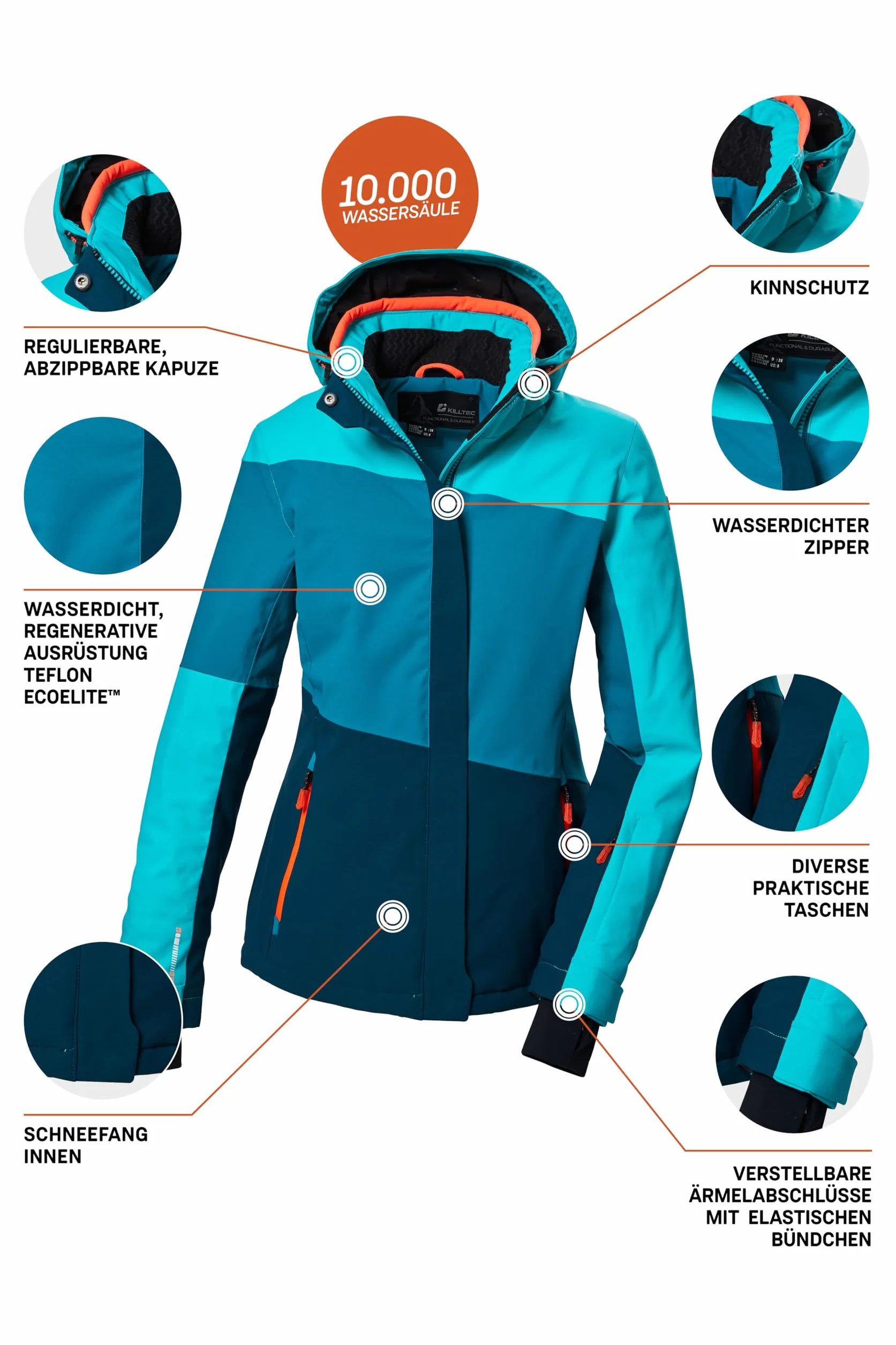 Killtec Kurtka narciarska/kurtka funkcyjna z odpinanym kapturem i łapaczem śniegu Kobiety Ksw 67 Wmn Ski Jckt