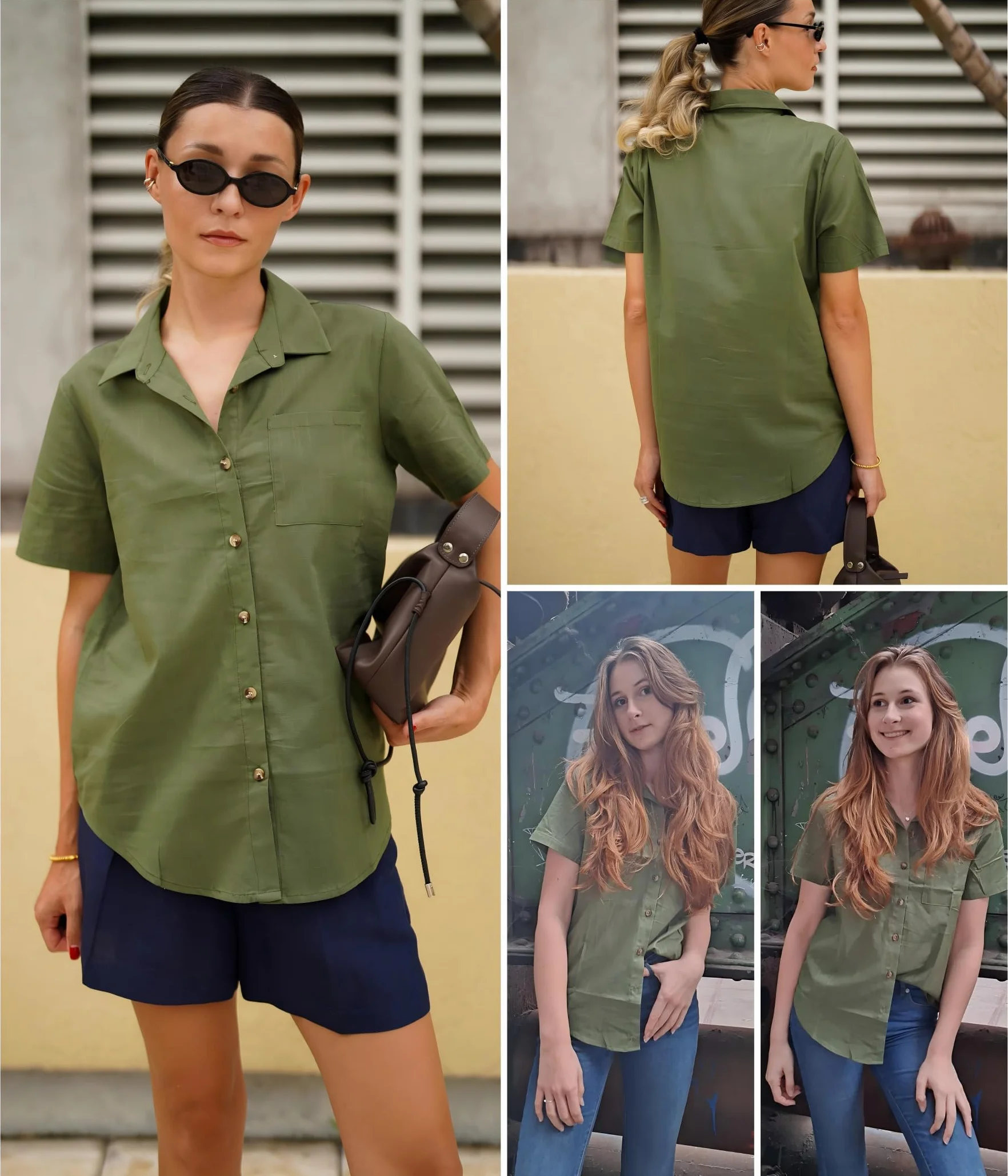 Zeagoo Bluzka damska, luźna, dekolt w serek, muślinowa, koszula letnia, z krótkim rękawem, 100% bawełna, top, solidna bluzka, elegancka koszula z kieszenią