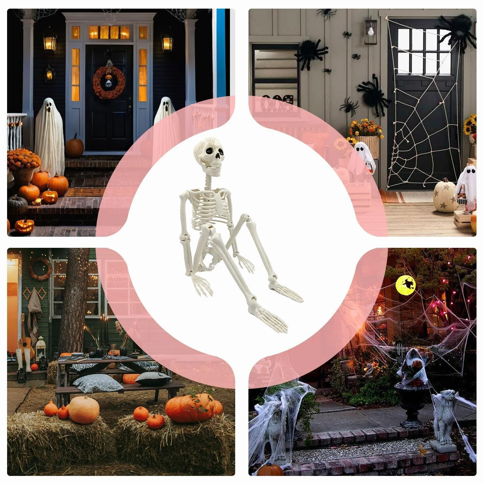 Dekoracja szkieletu – naturalnej wielkości Halloween szkielet dekoracja z ruchomymi przegubami – straszna czaszka ozdoba na grób do domu duchów, ogrodu, dekoracja stołu, na imprezę