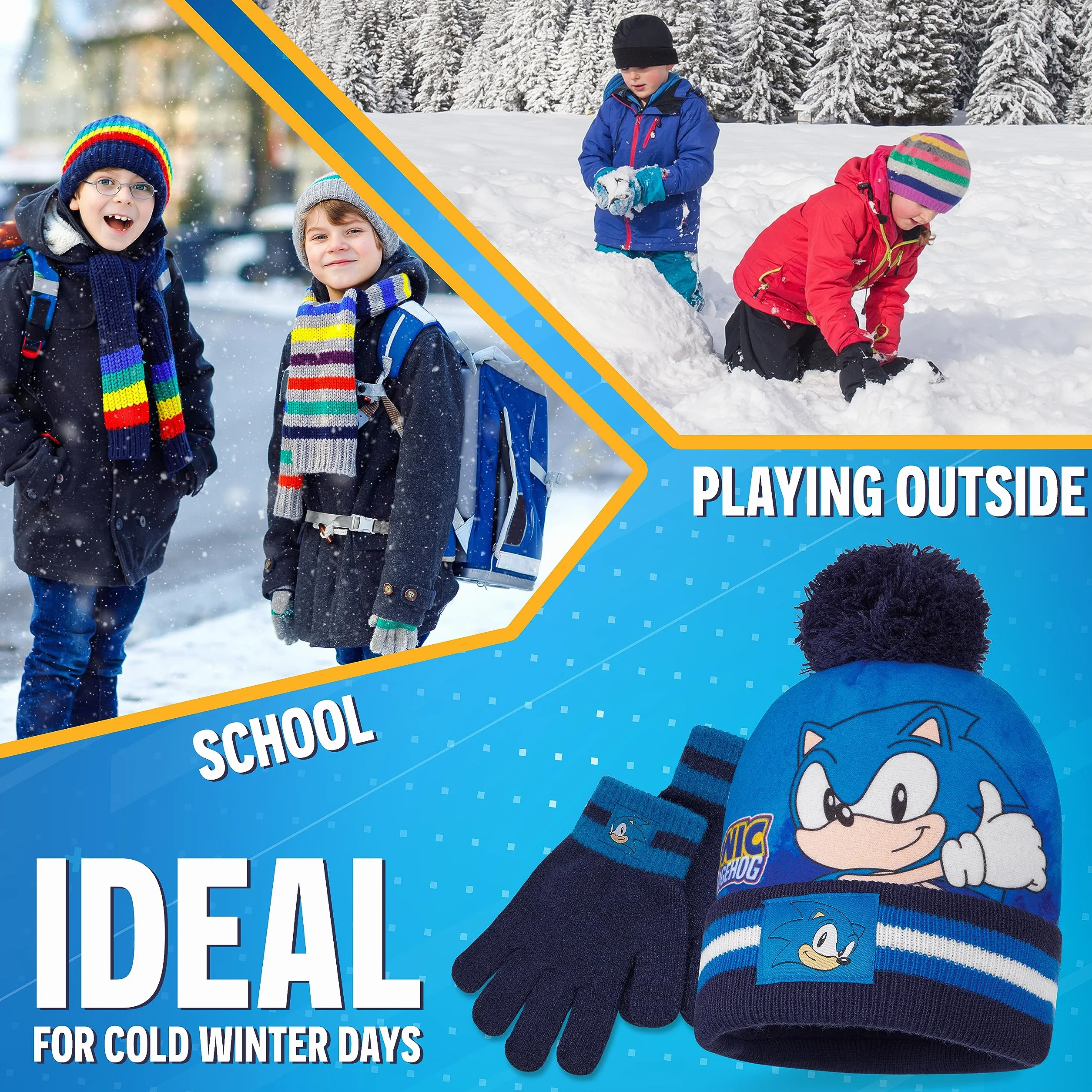 SONIC THE HEDGEHOG Czapka beanie szalik i rękawiczki zestaw dla chłopców
