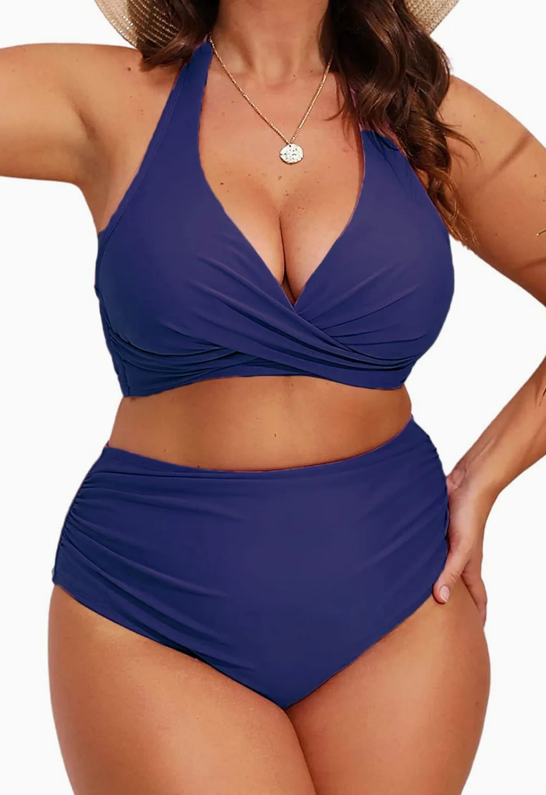 CheChury Damski zestaw bikini w dużych rozmiarach, wiązane na szyi, moda kąpielowa, dekolt w kształcie litery V, wyszczuplające brzuch, dwuczęściowy strój kąpielowy ze sznurowaniem na plecach