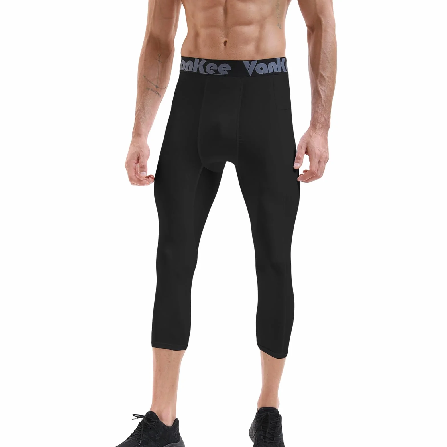 Męskie spodnie kompresyjne 3/4 z kieszeniami Sportowe legginsy do biegania Spodnie fitness Szybkoschnące spodnie do koszykówki Piłka nożna Joga Siłownia