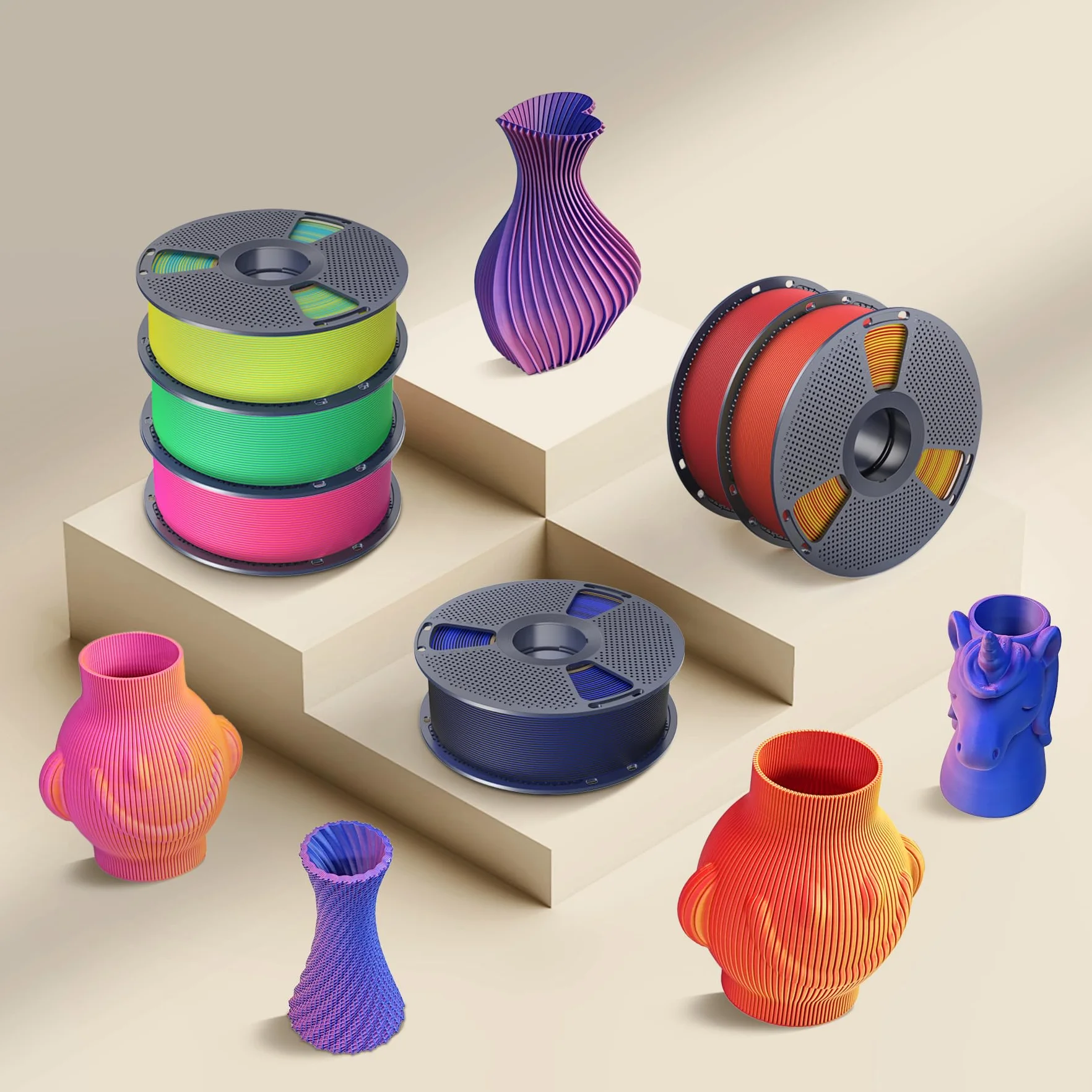 SUNLU Dwukolorowy matowy filament PLA 1,75 mm, matowy filament do drukowania 3D z 2-kolorowym gradientem, dokładność wymiarowa +/- 0,02 mm, szpula 1 kg, niebiesko-czerwony
