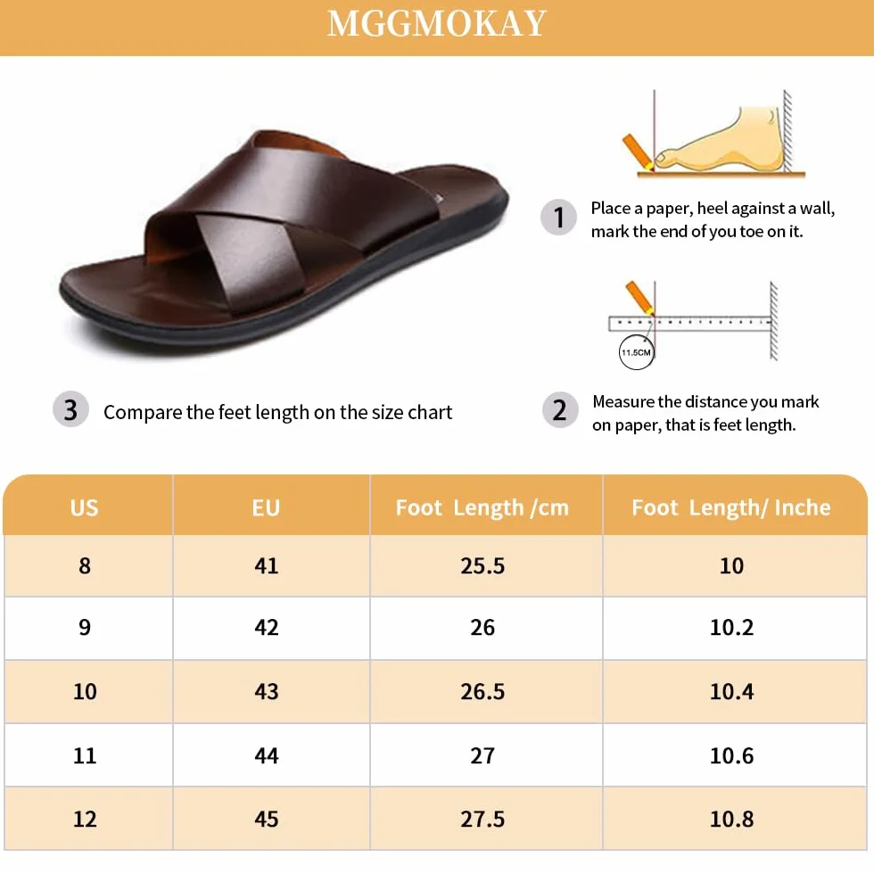 MGGMOKAY Męskie skórzane sandały, cross slide sandały, letnie oddychające buty plażowe