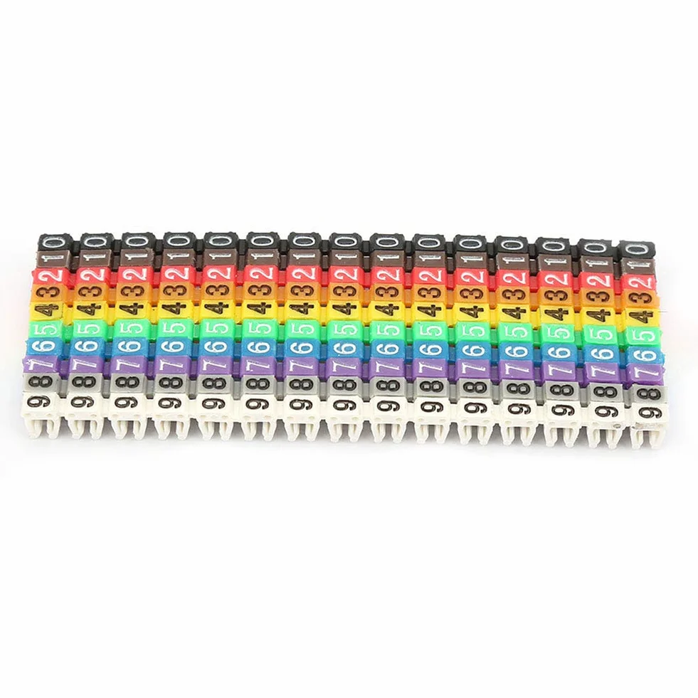 Akozon C-Shaped Coded Clip na plastikowym kablu Identyfikacja Przewodu Przewodu Oznacznik do kabla Kolorowa cyfrowa etykieta z przewodem cyfrowym (1,5 mm²)