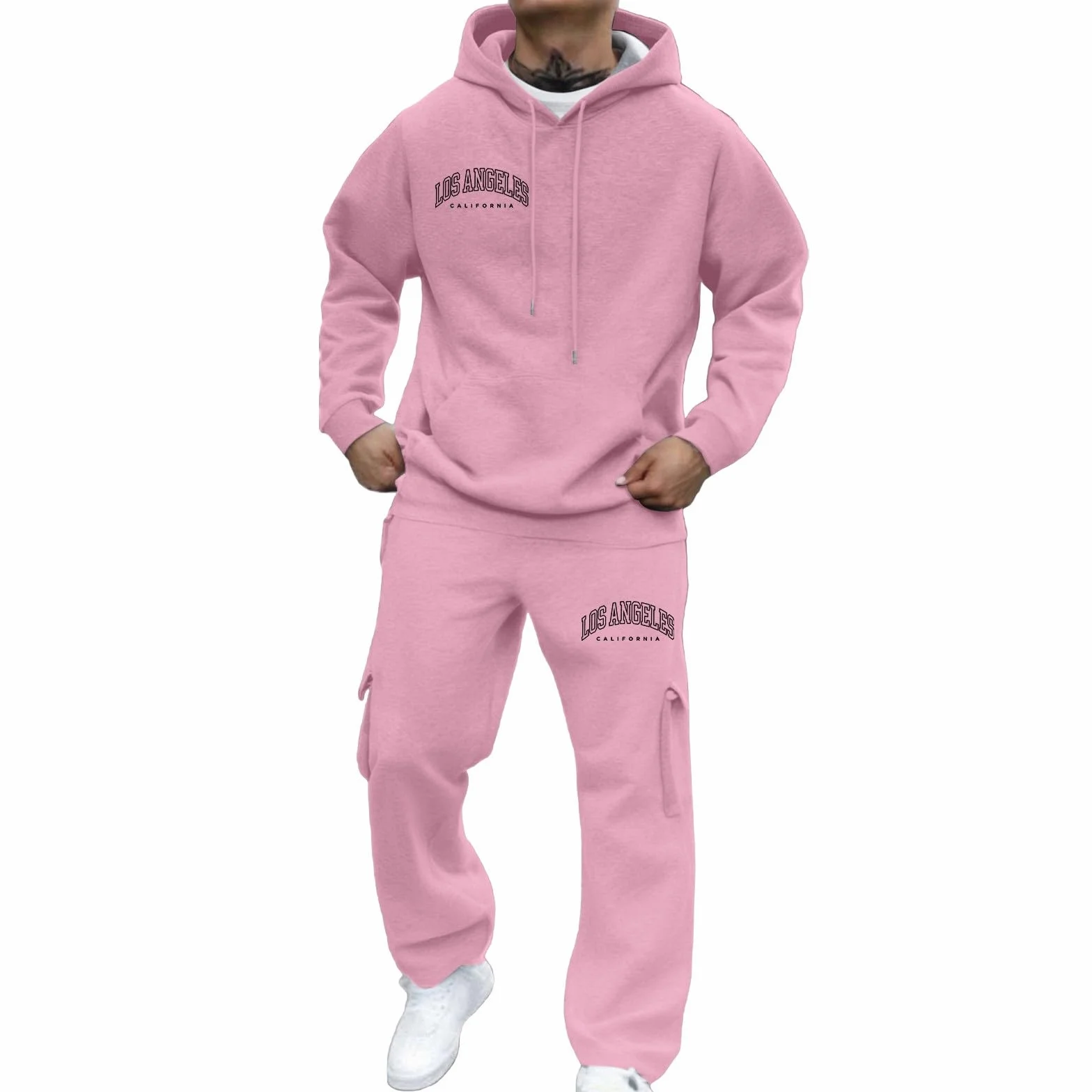 Generisch Męski dres do biegania, dres treningowy, dres rekreacyjny, ze sznurkiem, jednokolorowy, przewiewna bawełna, ciepły, hip hop, na siłownię, fitness