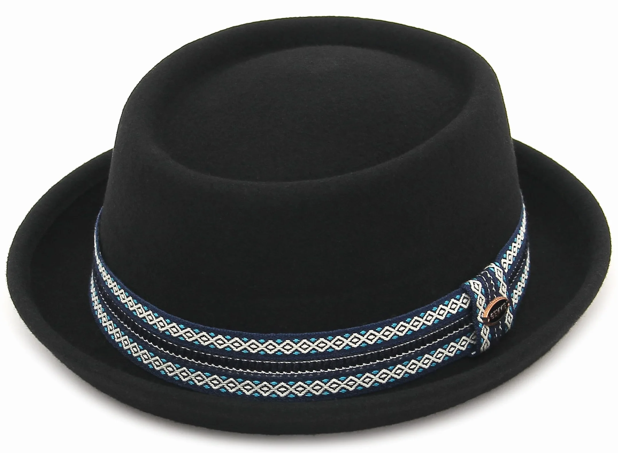 GEMVIE Kapelusz wieprzowy dla mężczyzn i kobiet 100% filcowy wełniany kapelusz Fedora Trilby czarny dorosły unisex kapelusze porkpie, Czarny + retro pasek, Rozmiar uniwersalny