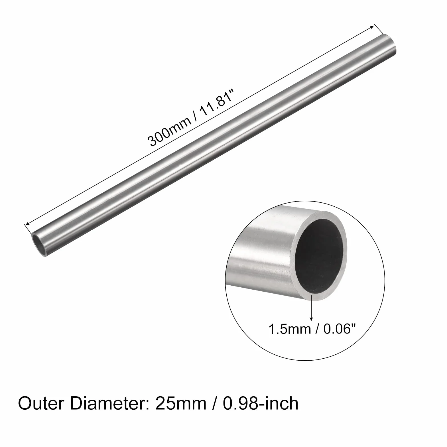 QUARKZMAN Rura ze stali nierdzewnej 304 OD 25 mm x 1,5 mm grubość ścianki 300 mm długość metalowe węże do maszyn przemysłowych